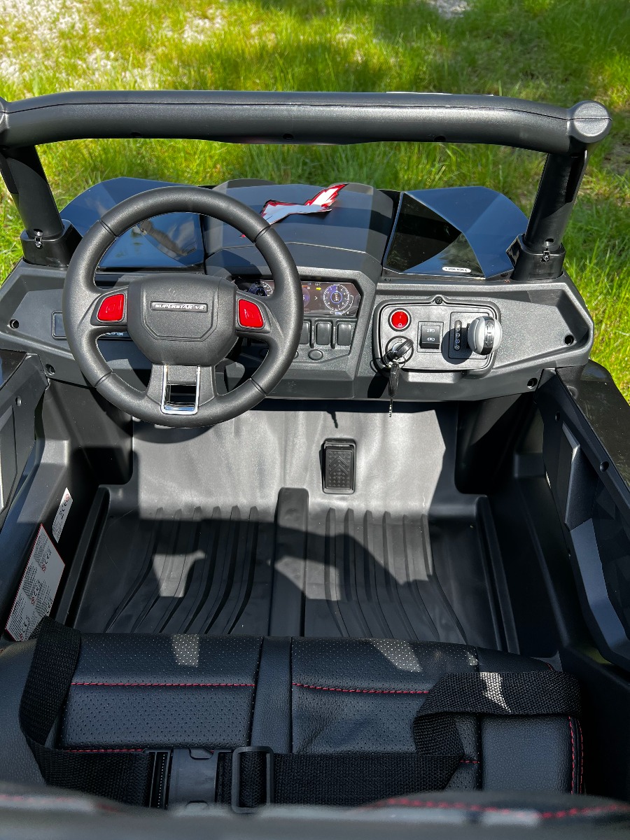 Mașinuță electrică de jucărie NEW RSX 24V, alb, tracțiune 4x4, baterie litiu, roți EVA, suspensii, scaun din piele artificială cu două locuri, telecomandă, player MP3 cu intrare USB/AUX - imagine 13