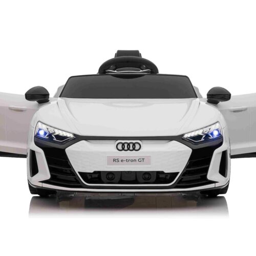 Maşinuţa electrica copii Audi RS E-tron GT 12V, alb, scaun lat, telecomandă 2.4 GHz, intrare USB / AUX, Bluetooth, suspensie, baterie litiu, lumini LED, motor 2 x 25W, licență ORIGINALĂ