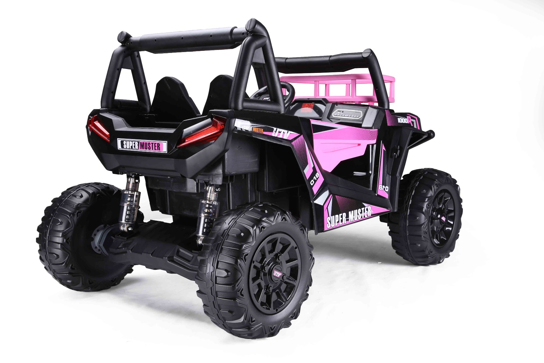Mașină electrică pentru copii UTV 24V, Roz, două locuri, motor 2 x 200 W, Baterie litiu, roți EVA, osii cu arcuri, frână electrică, scaun tapițat, 2.4 GHz DO, două locuri, USB, AUX - imagine 2