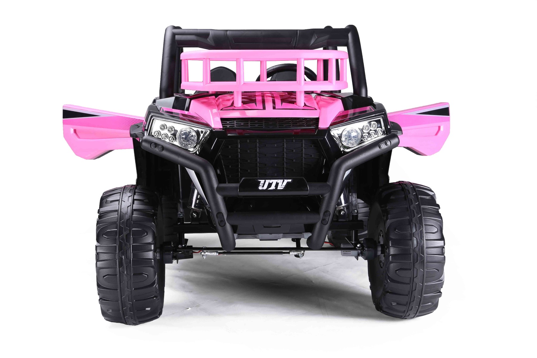 Mașină electrică pentru copii UTV 24V, Roz, două locuri, motor 2 x 200 W, Baterie litiu, roți EVA, osii cu arcuri, frână electrică, scaun tapițat, 2.4 GHz DO, două locuri, USB, AUX - imagine 5