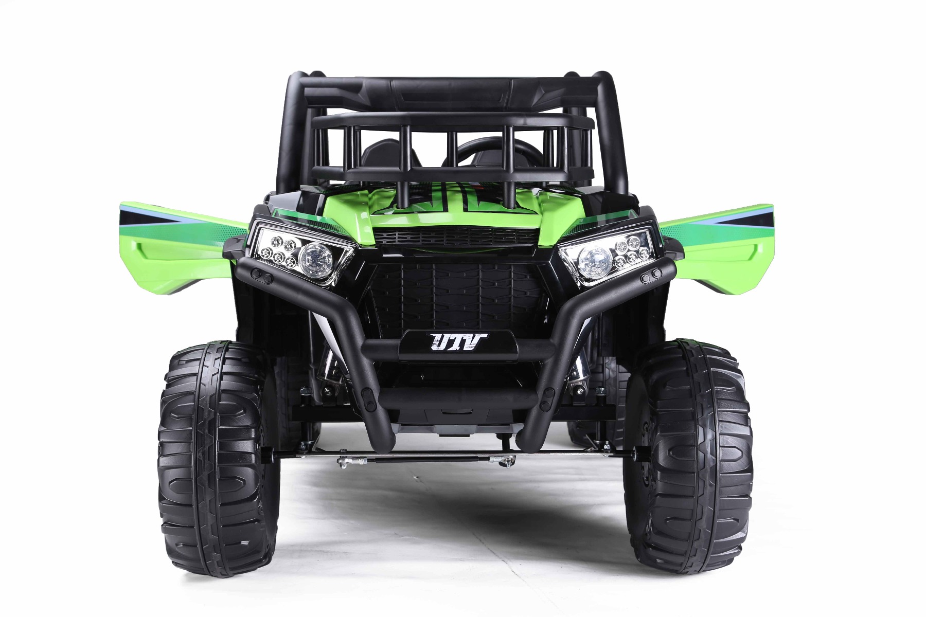 Mașină electrică pentru copii UTV 24V, verde, două locuri, motor 2 x 200 W, Baterie litiu, roți EVA, osii cu arcuri, frână electrică, scaun tapițat, 2.4 GHz DO, două locuri, USB, AUX - imagine 3