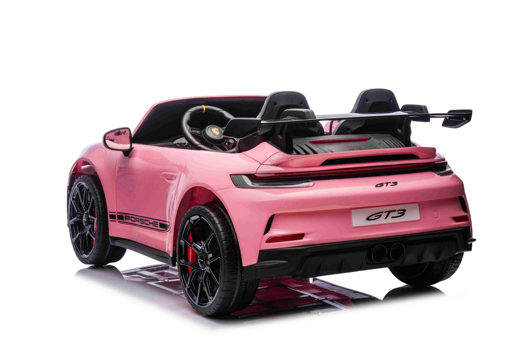 Mașină electrică copii Porsche 911 24V cu tracțiune 4x4, roz, scaun cu două locuri, telecomandă 2.4 GHz, intrare USB/AUX, motoare 200W, suspensie, baterie litiu, lumini LED față și spate, licență ORIGINALĂ - imagine 2