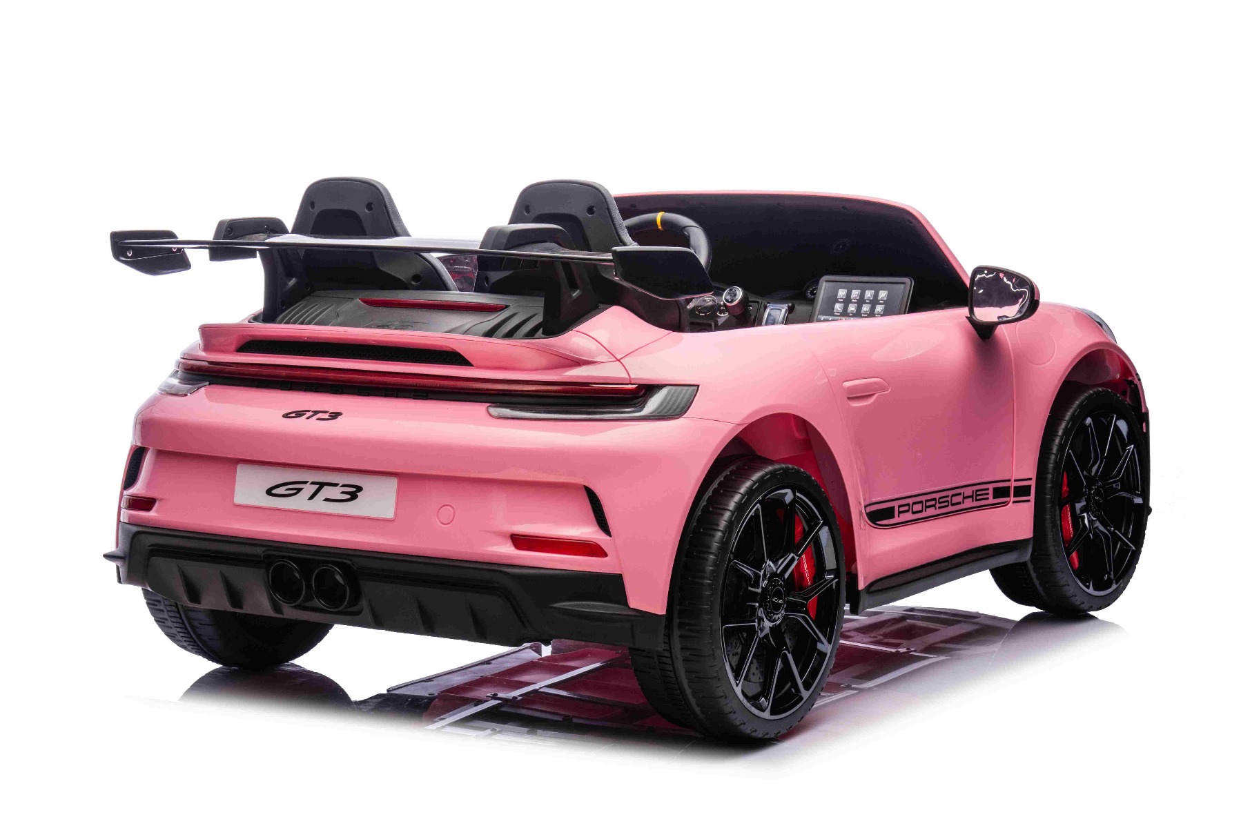 Mașină electrică copii Porsche 911 24V cu tracțiune 4x4, roz, scaun cu două locuri, telecomandă 2.4 GHz, intrare USB/AUX, motoare 200W, suspensie, baterie litiu, lumini LED față și spate, licență ORIGINALĂ - imagine 4