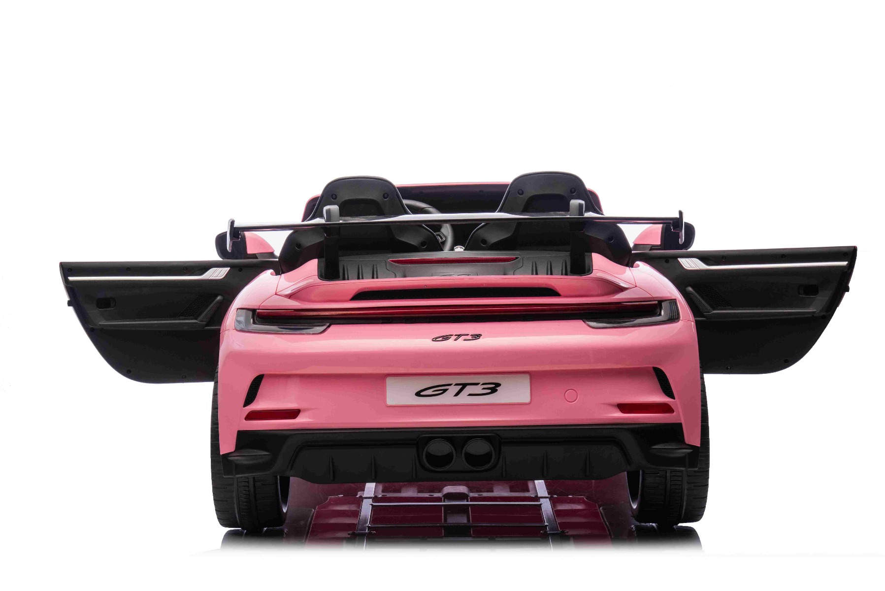 Mașină electrică copii Porsche 911 24V cu tracțiune 4x4, roz, scaun cu două locuri, telecomandă 2.4 GHz, intrare USB/AUX, motoare 200W, suspensie, baterie litiu, lumini LED față și spate, licență ORIGINALĂ - imagine 9