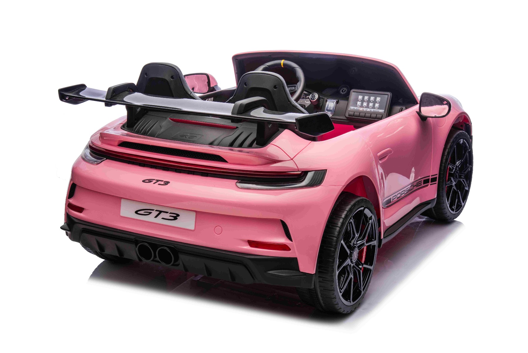 Mașină electrică copii Porsche 911 24V cu tracțiune 4x4, roz, scaun cu două locuri, telecomandă 2.4 GHz, intrare USB/AUX, motoare 200W, suspensie, baterie litiu, lumini LED față și spate, licență ORIGINALĂ - imagine 16