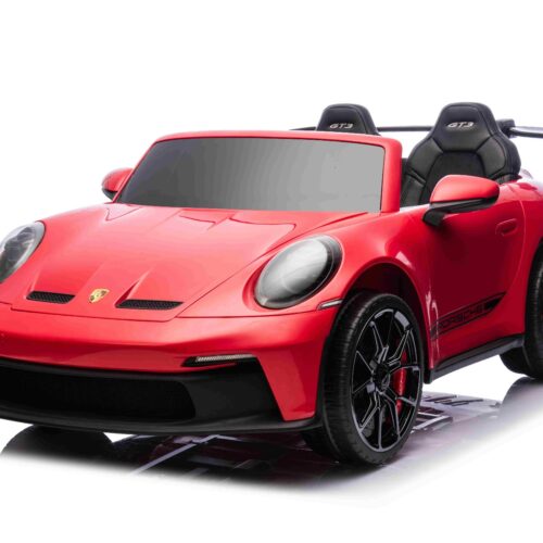 Mașină electrică copii Porsche 911 GT3 24V cu tracțiune 4×4, roșu, scaun cu două locuri, telecomandă 2.4 GHz, intrare USB/AUX, motoare 200W, suspensie, baterie litiu, lumini LED față și spate, licență ORIGINALĂ