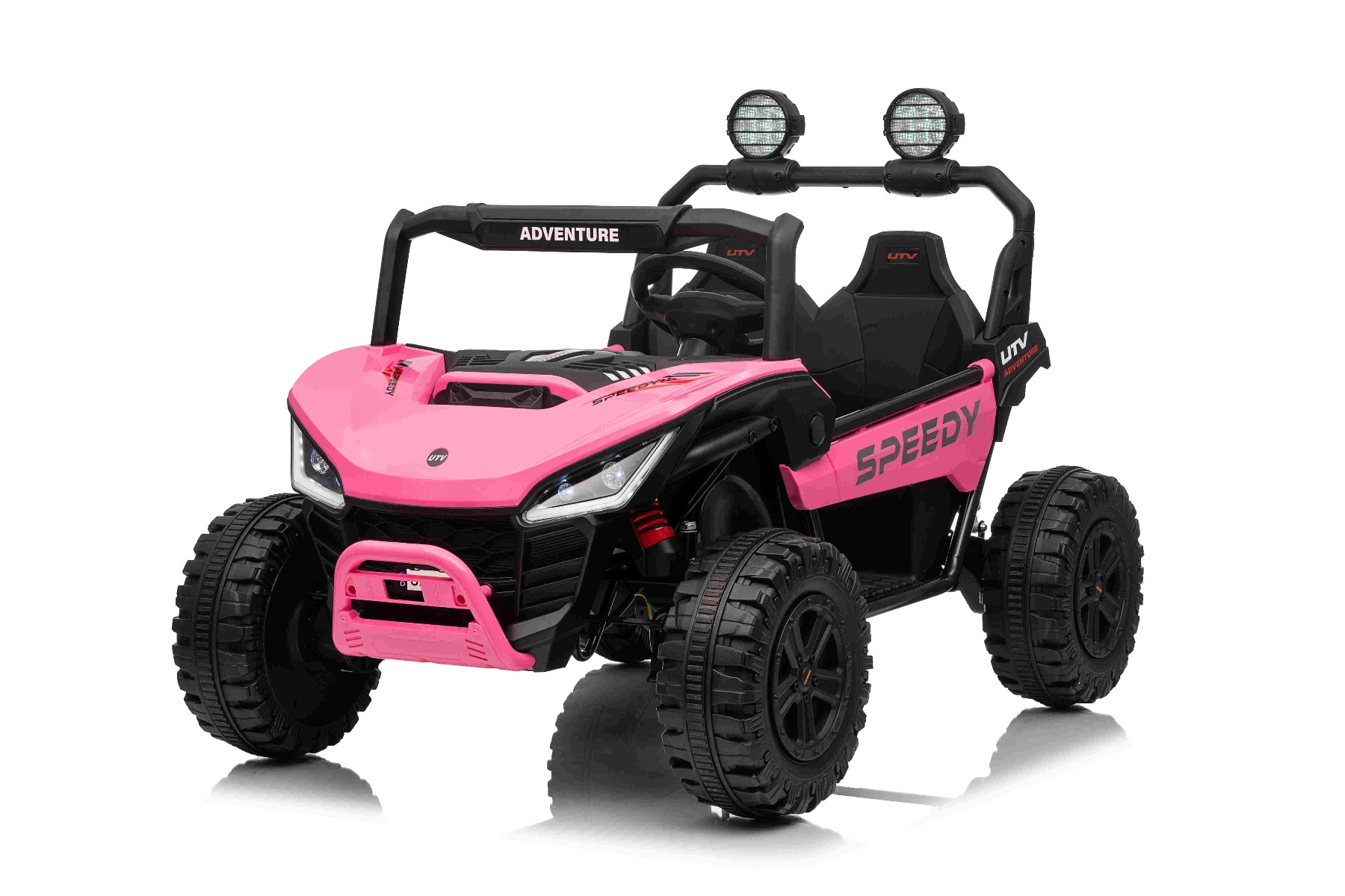 Maşinuţa electrica copii T-REX Ride 4x4 cu două locuri 24V, roz, player MP3 cu intrare USB/AUX, acționare 4x4, baterie litiu, suspensie, telecomandă, lumini LED