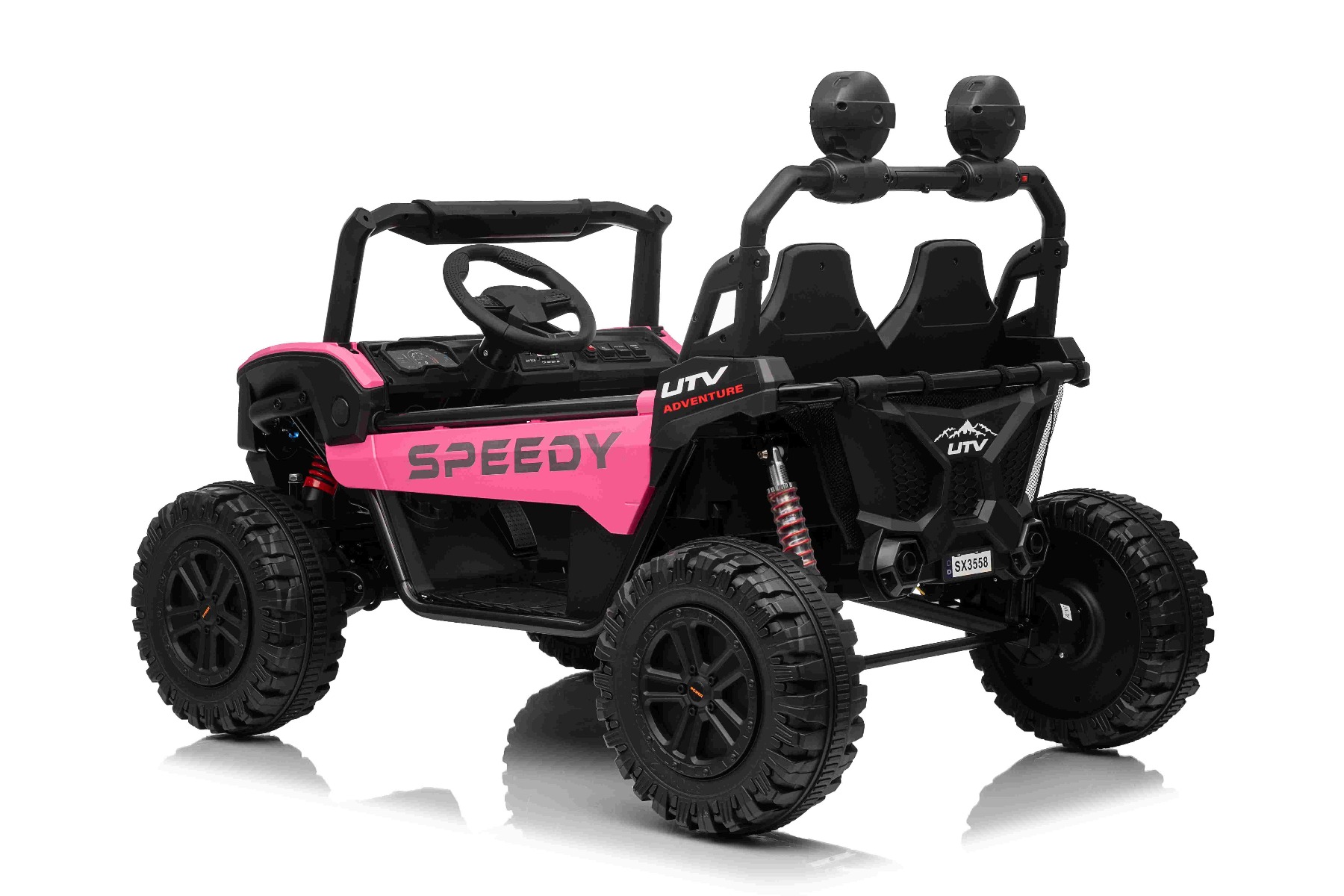 Maşinuţa electrica copii T-REX Ride 4x4 cu două locuri 24V, roz, player MP3 cu intrare USB/AUX, acționare 4x4, baterie litiu, suspensie, telecomandă, lumini LED - imagine 4