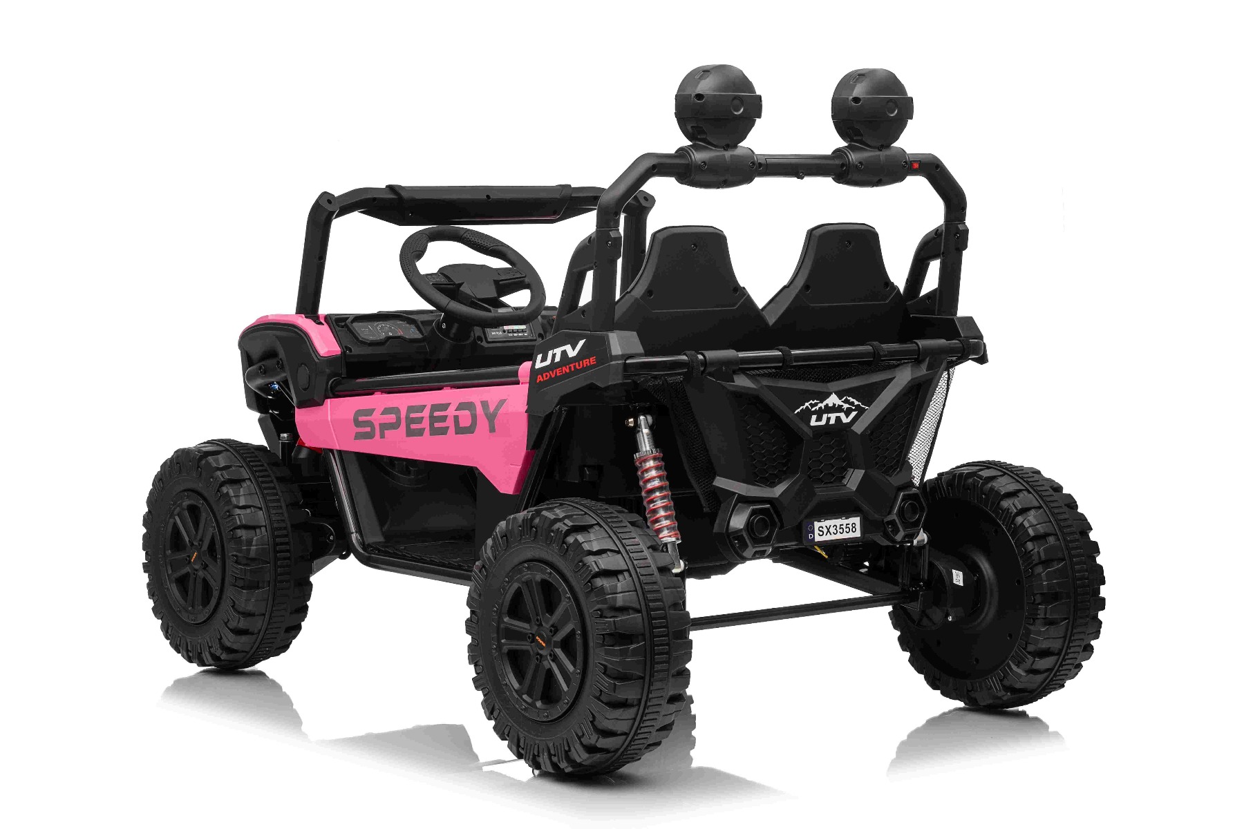 Maşinuţa electrica copii T-REX Ride 4x4 cu două locuri 24V, roz, player MP3 cu intrare USB/AUX, acționare 4x4, baterie litiu, suspensie, telecomandă, lumini LED - imagine 5