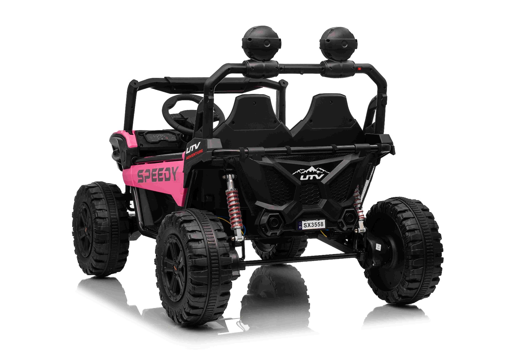 Maşinuţa electrica copii T-REX Ride 4x4 cu două locuri 24V, roz, player MP3 cu intrare USB/AUX, acționare 4x4, baterie litiu, suspensie, telecomandă, lumini LED - imagine 6