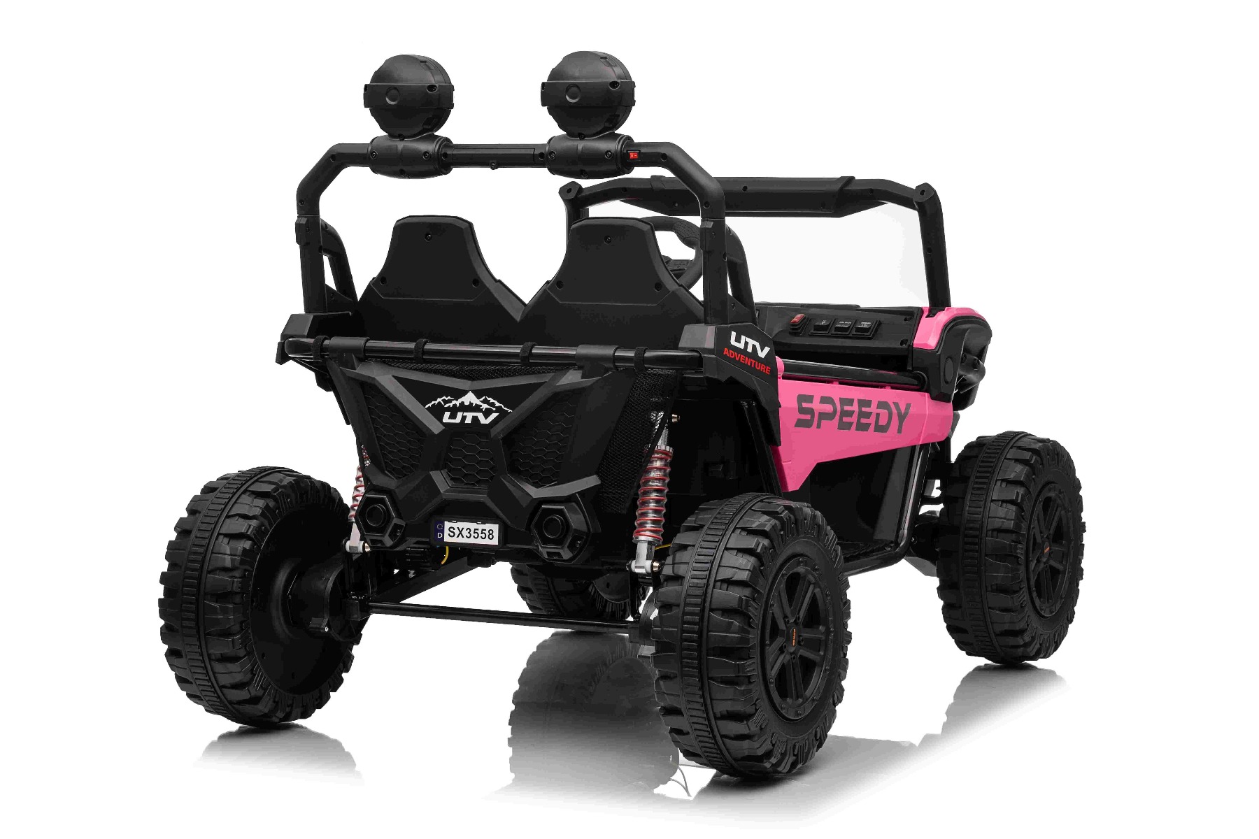 Maşinuţa electrica copii T-REX Ride 4x4 cu două locuri 24V, roz, player MP3 cu intrare USB/AUX, acționare 4x4, baterie litiu, suspensie, telecomandă, lumini LED - imagine 8
