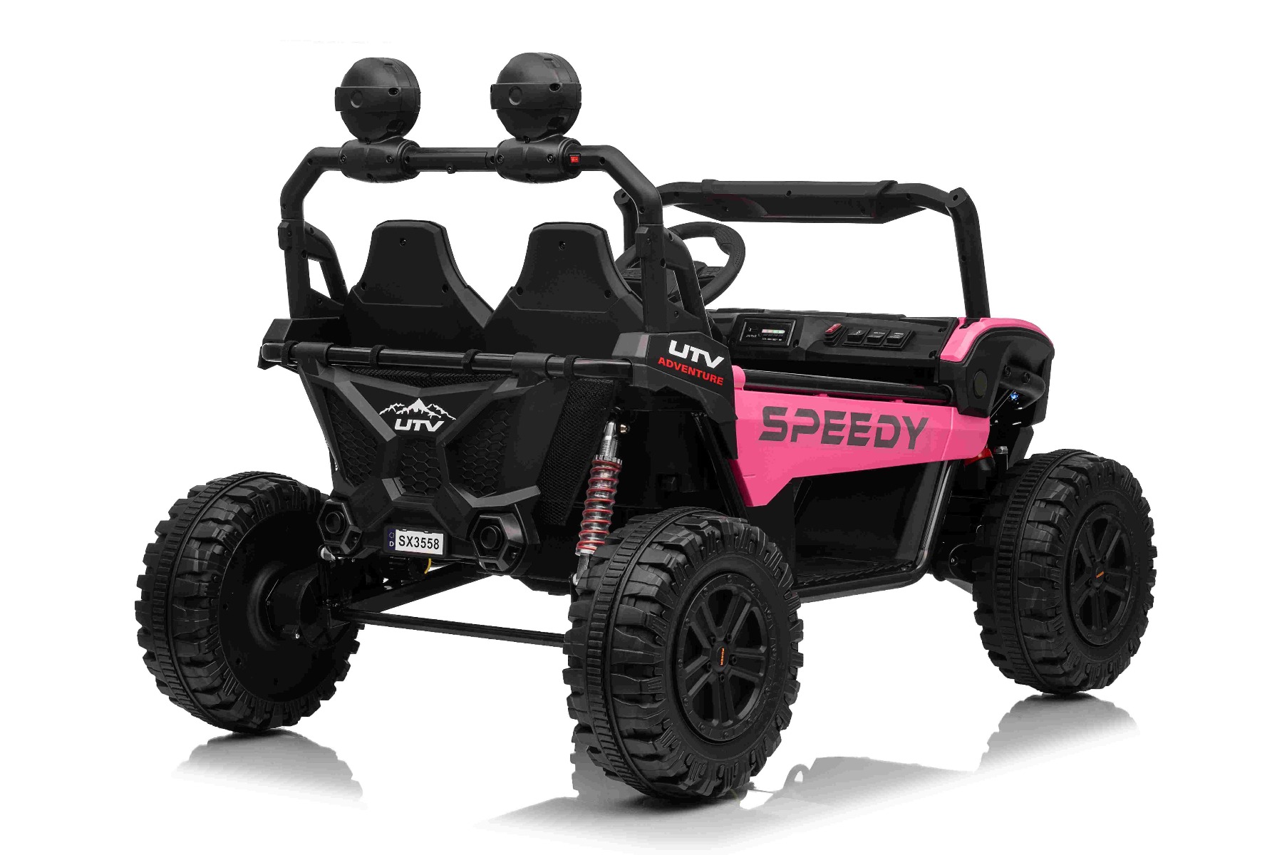 Maşinuţa electrica copii T-REX Ride 4x4 cu două locuri 24V, roz, player MP3 cu intrare USB/AUX, acționare 4x4, baterie litiu, suspensie, telecomandă, lumini LED - imagine 9
