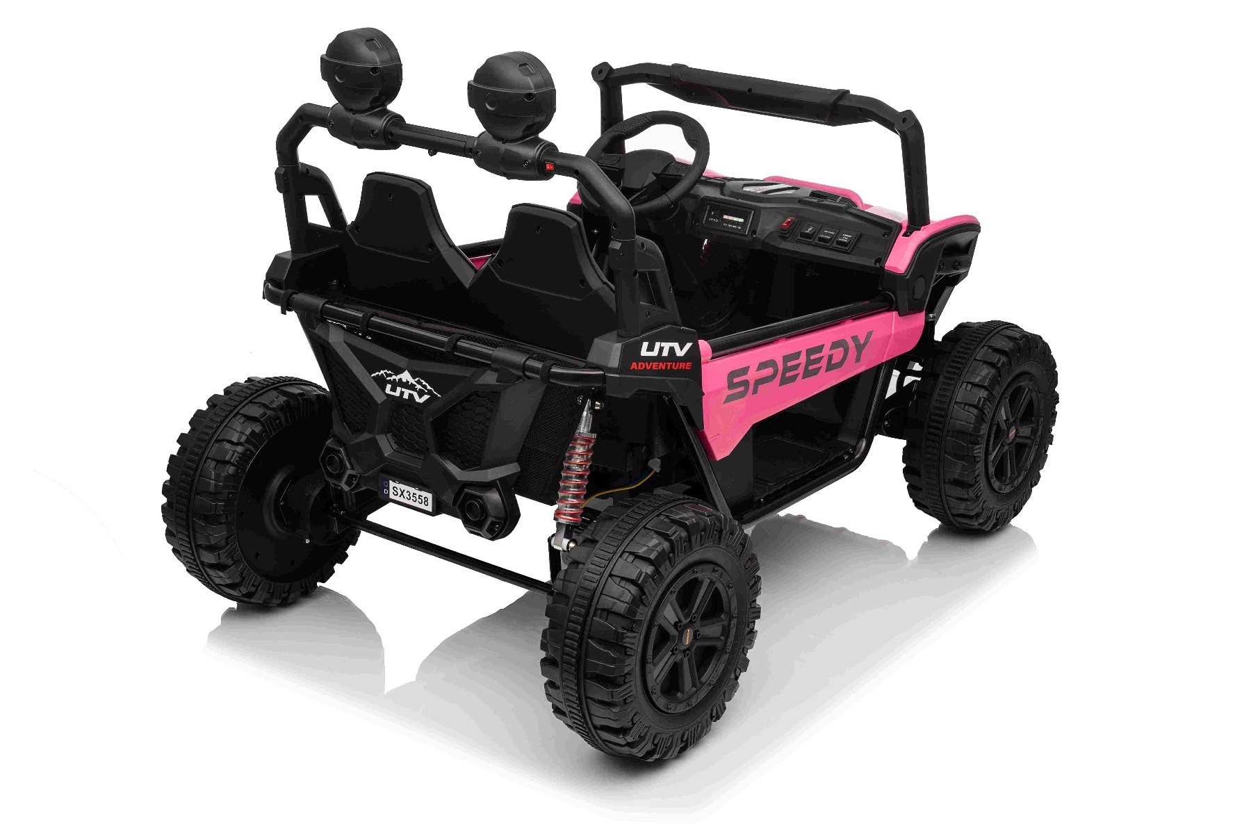 Maşinuţa electrica copii T-REX Ride 4x4 cu două locuri 24V, roz, player MP3 cu intrare USB/AUX, acționare 4x4, baterie litiu, suspensie, telecomandă, lumini LED - imagine 16