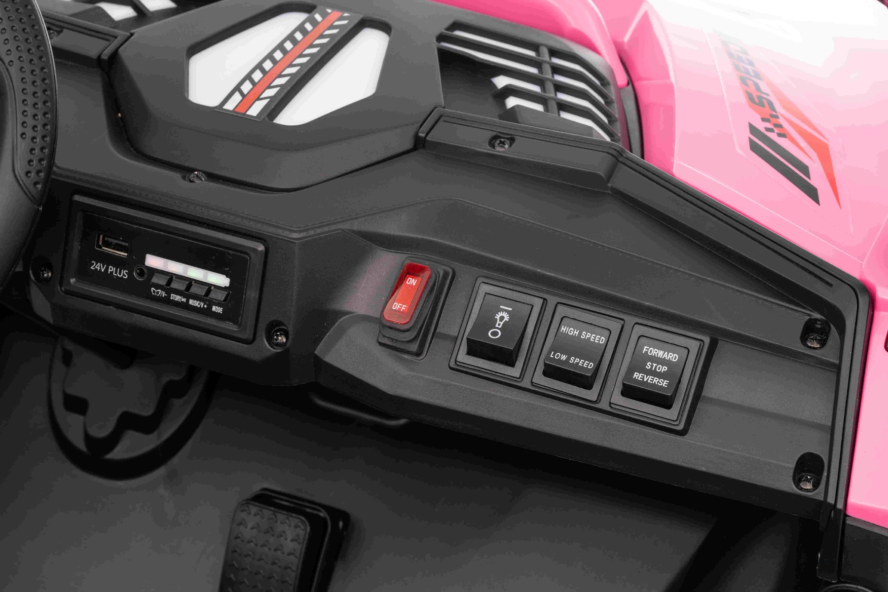 Maşinuţa electrica copii T-REX Ride 4x4 cu două locuri 24V, roz, player MP3 cu intrare USB/AUX, acționare 4x4, baterie litiu, suspensie, telecomandă, lumini LED - imagine 34