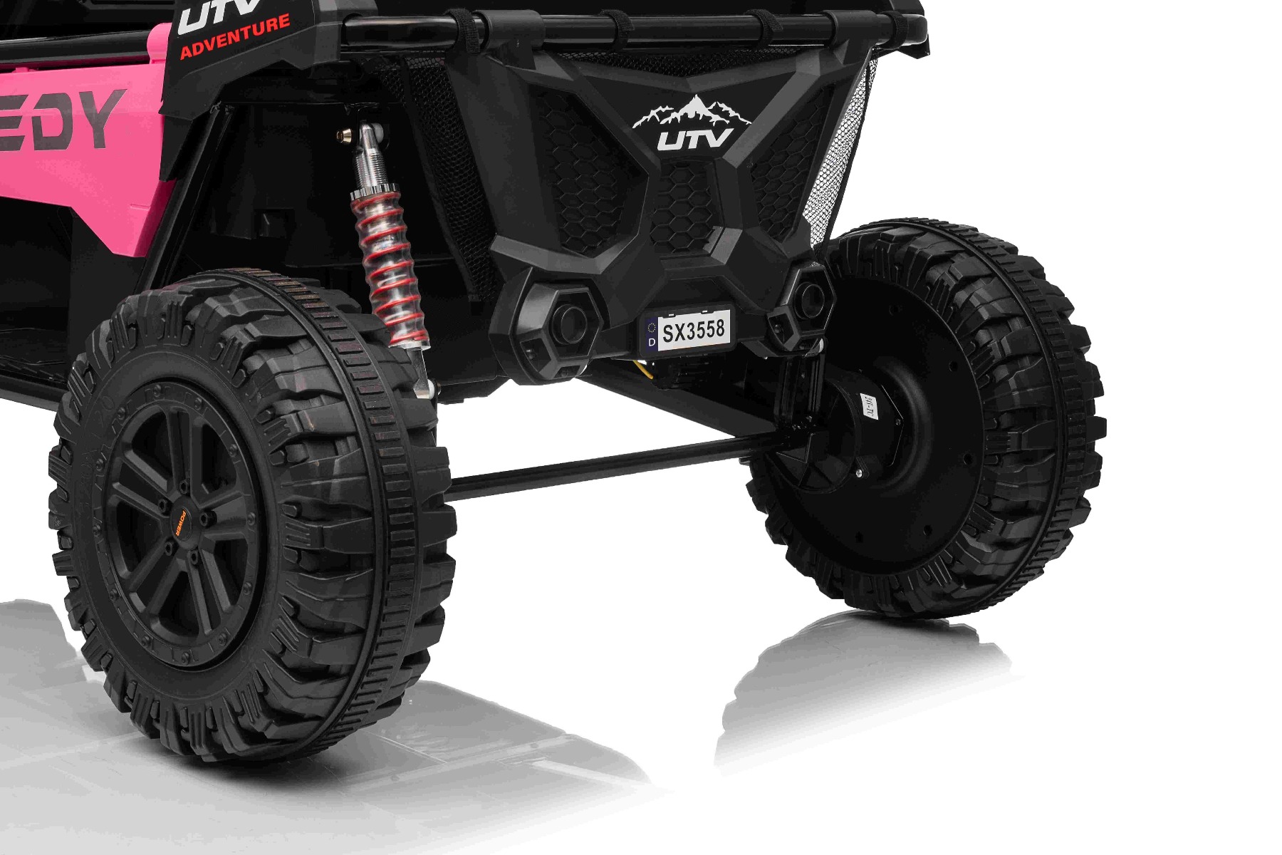 Maşinuţa electrica copii T-REX Ride 4x4 cu două locuri 24V, roz, player MP3 cu intrare USB/AUX, acționare 4x4, baterie litiu, suspensie, telecomandă, lumini LED - imagine 44