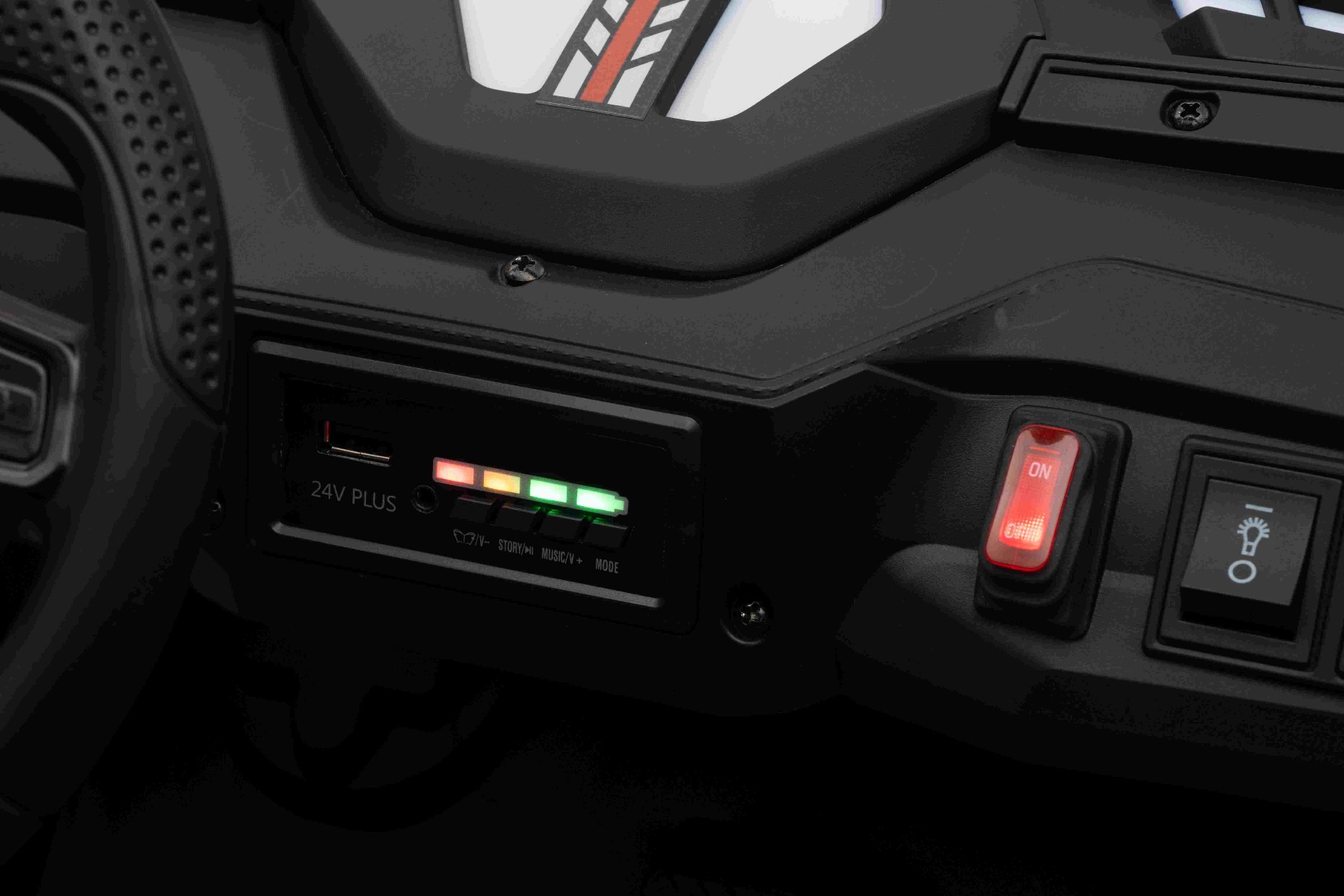 Maşinuţa electrica copii T-REX Ride 4x4 cu două locuri 24V, alb, player MP3 cu intrare USB/AUX, acționare 4x4, baterie litiu, suspensie, telecomandă, lumini LED - imagine 2