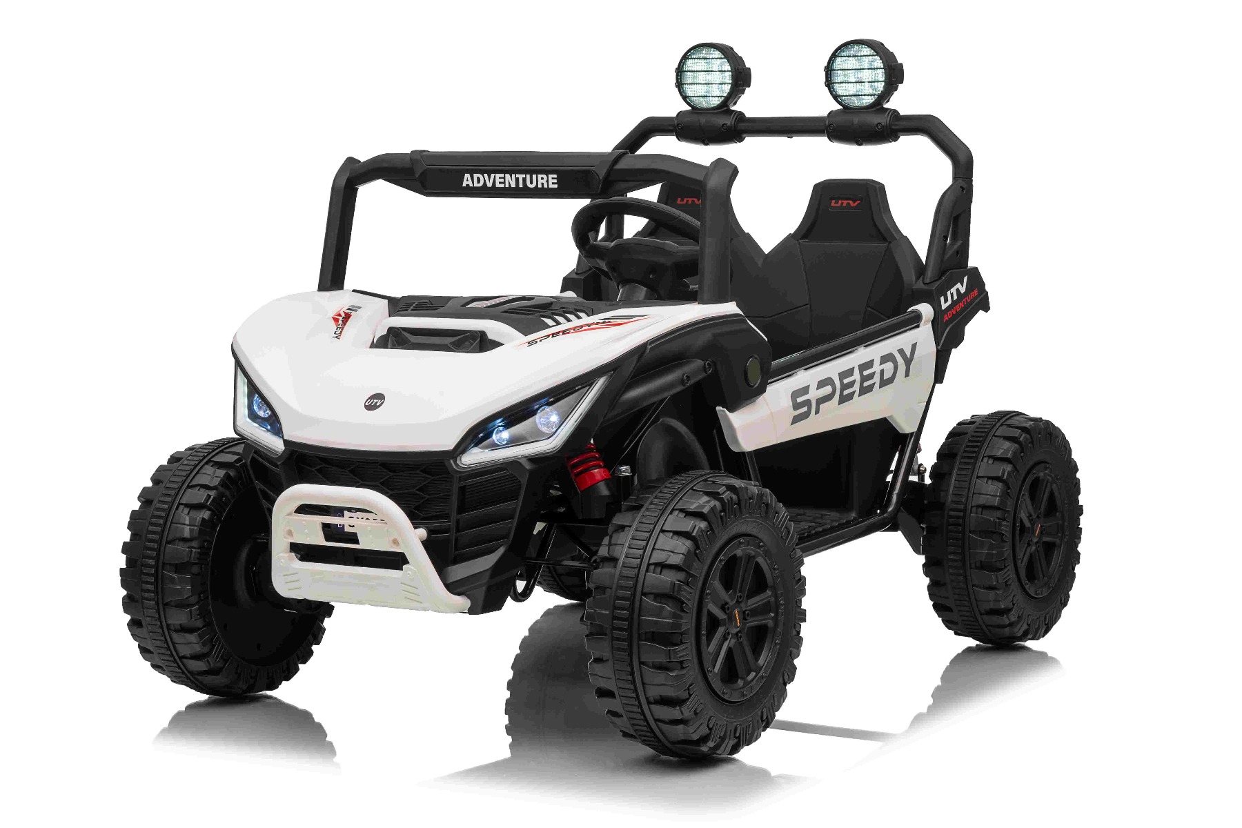 Maşinuţa electrica copii T-REX Ride 4x4 cu două locuri 24V, alb, player MP3 cu intrare USB/AUX, acționare 4x4, baterie litiu, suspensie, telecomandă, lumini LED