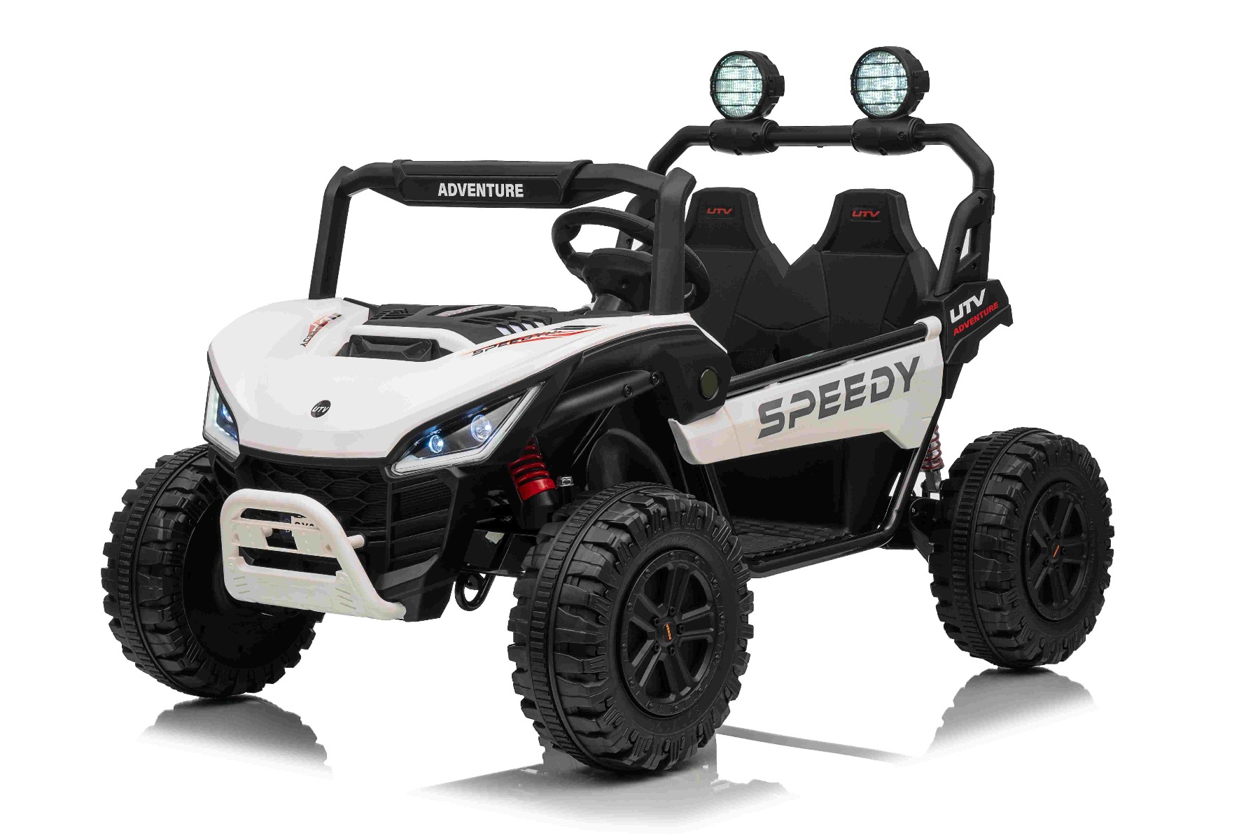 Maşinuţa electrica copii T-REX Ride 4x4 cu două locuri 24V, alb, player MP3 cu intrare USB/AUX, acționare 4x4, baterie litiu, suspensie, telecomandă, lumini LED - imagine 4