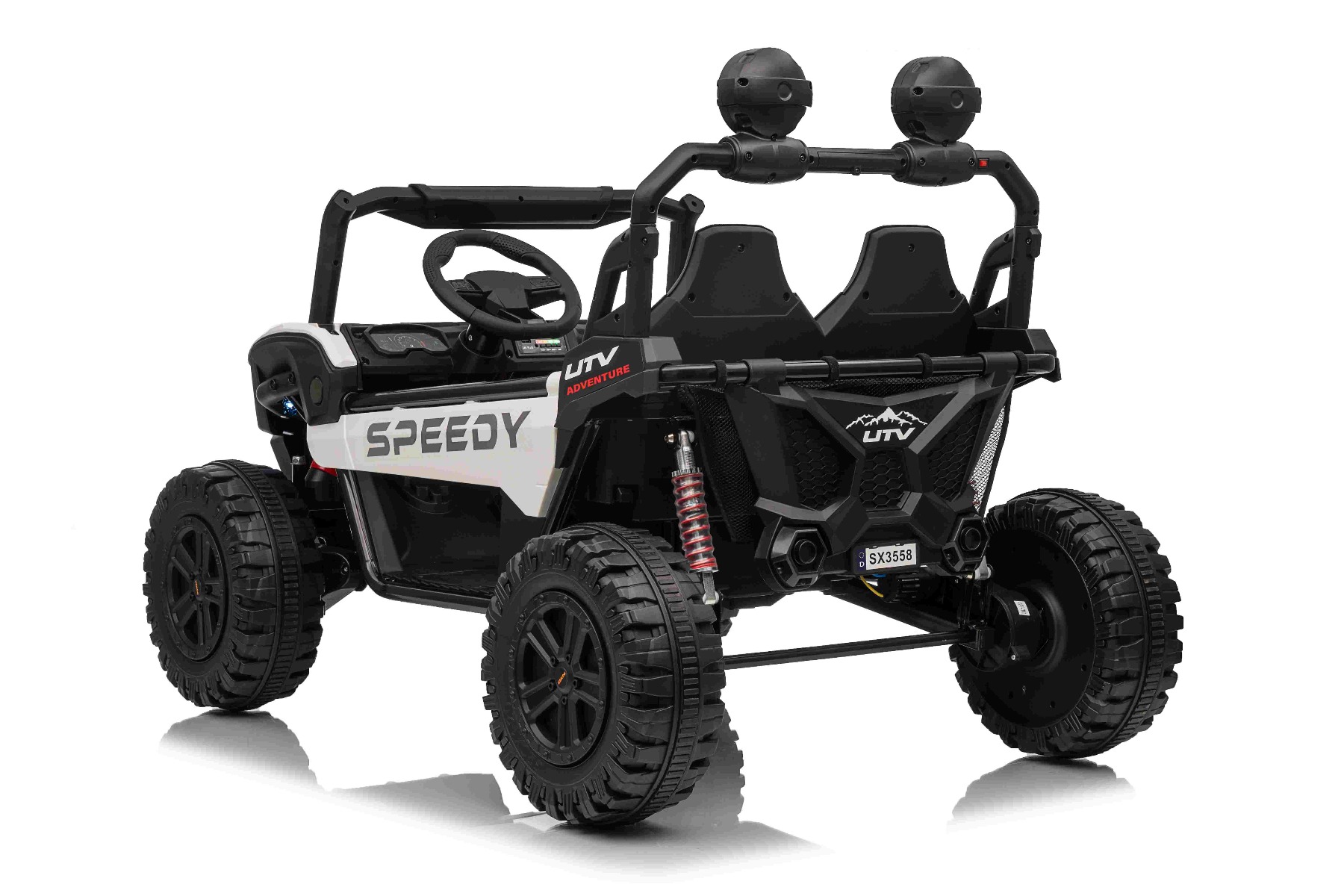 Maşinuţa electrica copii T-REX Ride 4x4 cu două locuri 24V, alb, player MP3 cu intrare USB/AUX, acționare 4x4, baterie litiu, suspensie, telecomandă, lumini LED - imagine 7