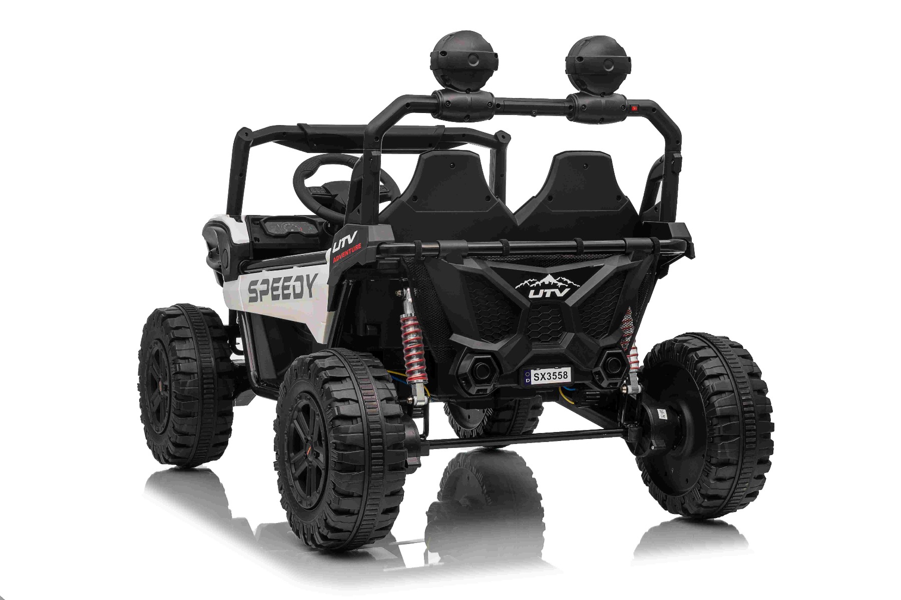 Maşinuţa electrica copii T-REX Ride 4x4 cu două locuri 24V, alb, player MP3 cu intrare USB/AUX, acționare 4x4, baterie litiu, suspensie, telecomandă, lumini LED - imagine 8