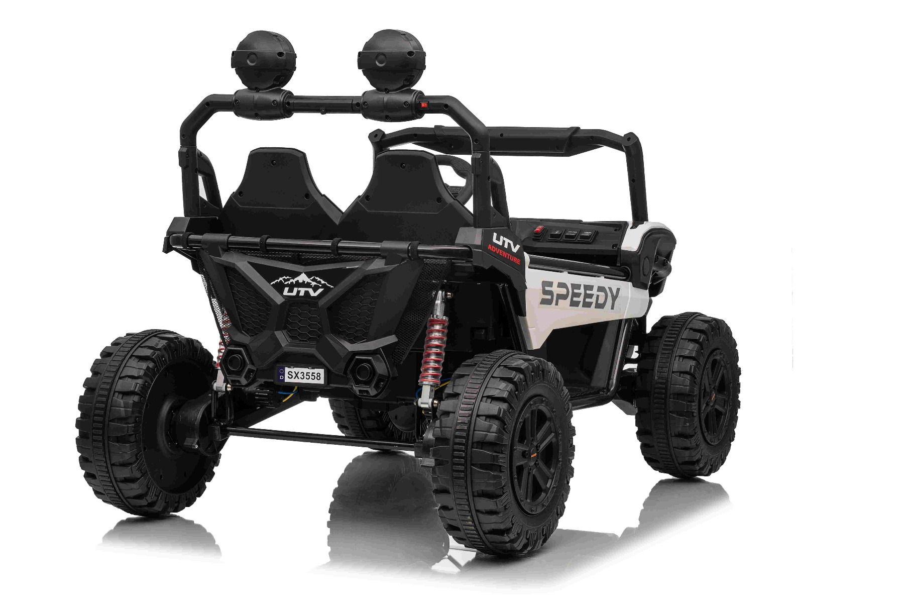 Maşinuţa electrica copii T-REX Ride 4x4 cu două locuri 24V, alb, player MP3 cu intrare USB/AUX, acționare 4x4, baterie litiu, suspensie, telecomandă, lumini LED - imagine 10