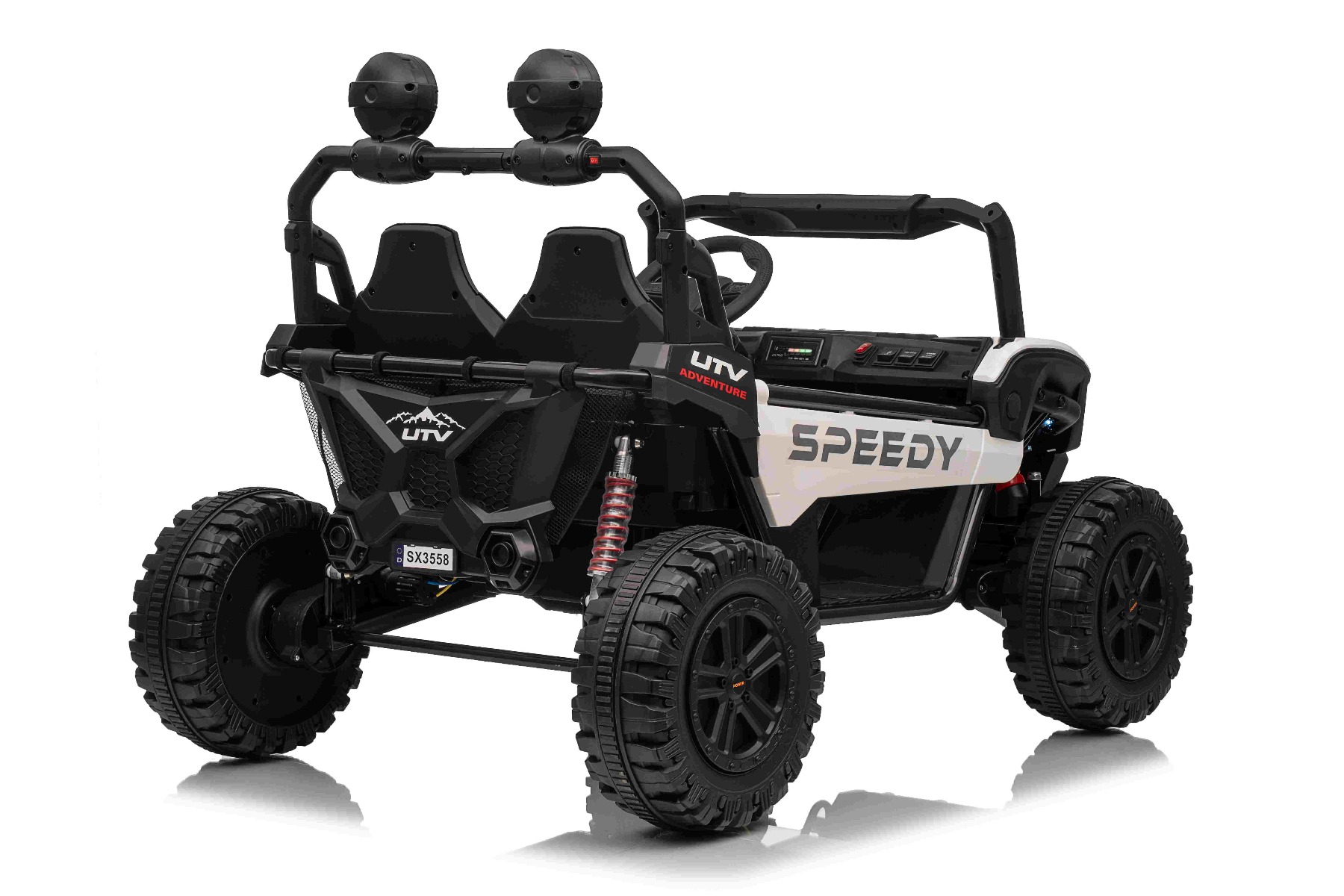 Maşinuţa electrica copii T-REX Ride 4x4 cu două locuri 24V, alb, player MP3 cu intrare USB/AUX, acționare 4x4, baterie litiu, suspensie, telecomandă, lumini LED - imagine 11