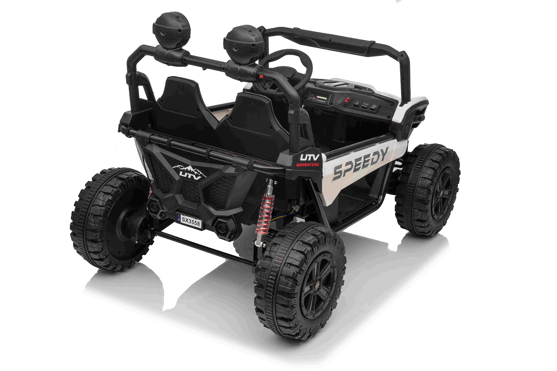 Maşinuţa electrica copii T-REX Ride 4x4 cu două locuri 24V, alb, player MP3 cu intrare USB/AUX, acționare 4x4, baterie litiu, suspensie, telecomandă, lumini LED - imagine 18