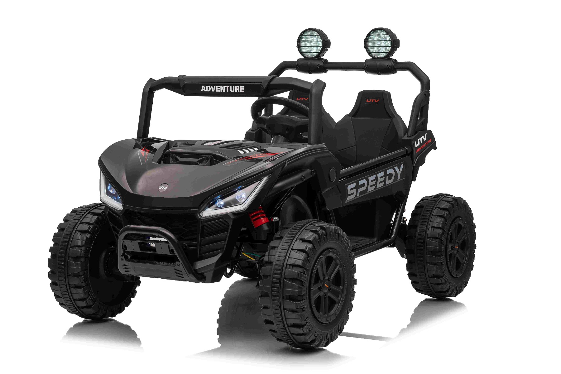 Maşinuţa electrica copii T-REX Ride 4x4 cu două locuri 24V, negru, player MP3 cu intrare USB/AUX, acționare 4x4, baterie litiu, suspensie, telecomandă, lumini LED