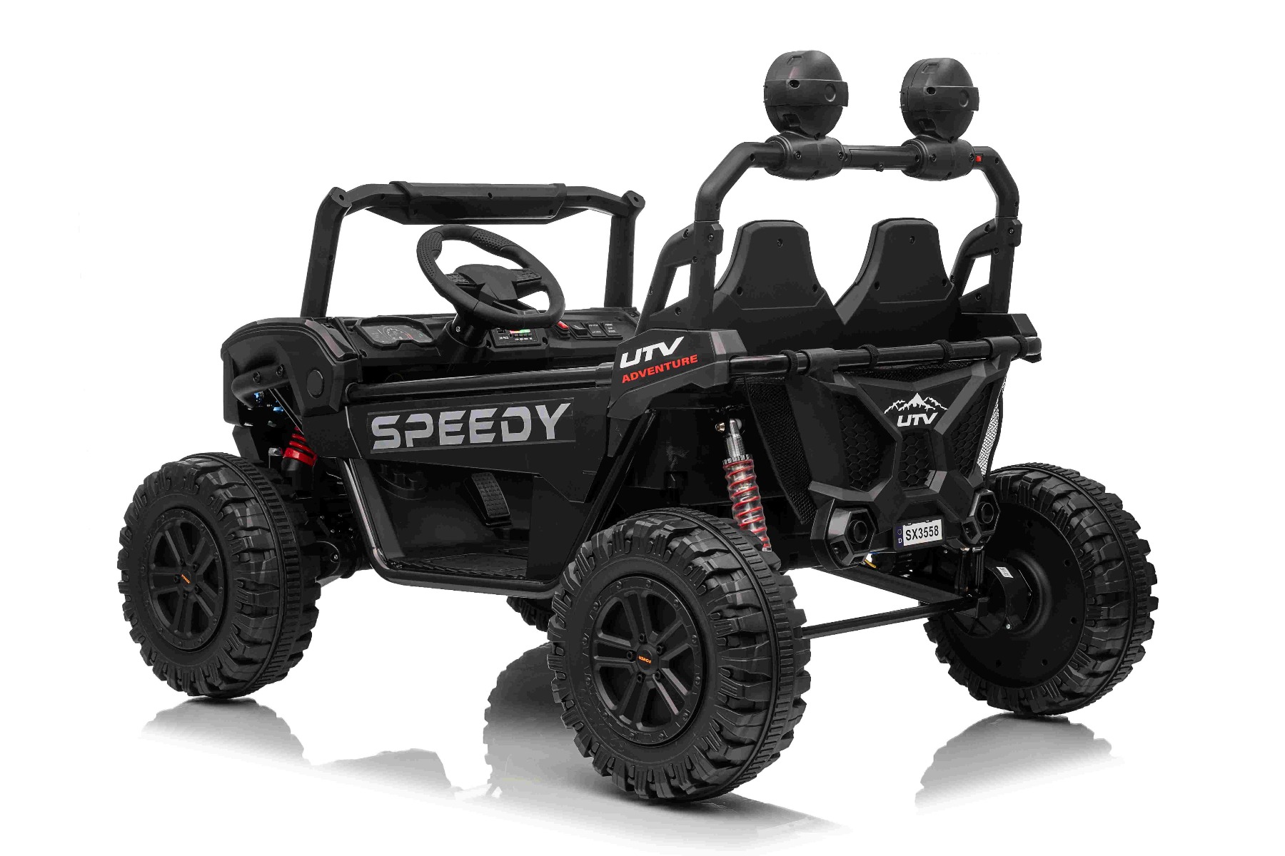 Maşinuţa electrica copii T-REX Ride 4x4 cu două locuri 24V, negru, player MP3 cu intrare USB/AUX, acționare 4x4, baterie litiu, suspensie, telecomandă, lumini LED - imagine 4