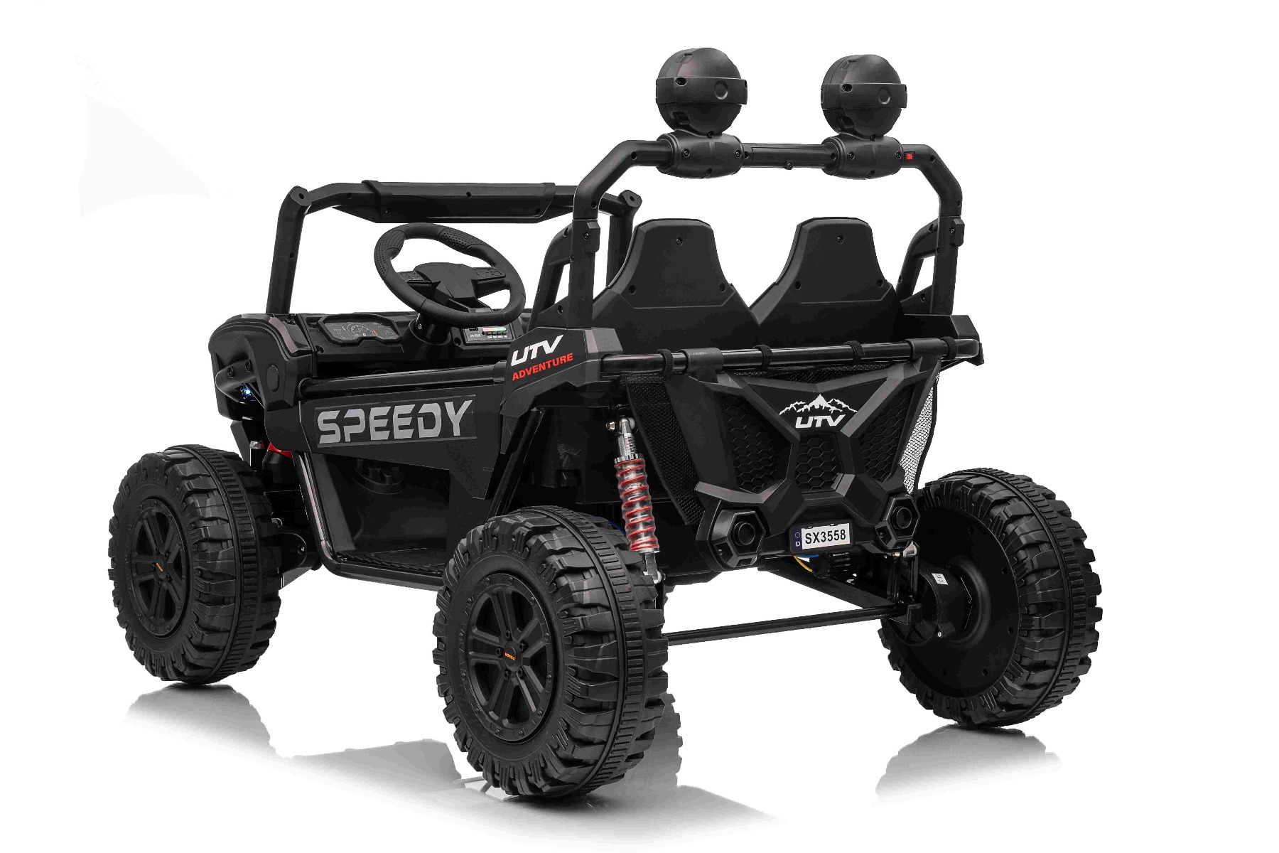 Maşinuţa electrica copii T-REX Ride 4x4 cu două locuri 24V, negru, player MP3 cu intrare USB/AUX, acționare 4x4, baterie litiu, suspensie, telecomandă, lumini LED - imagine 5