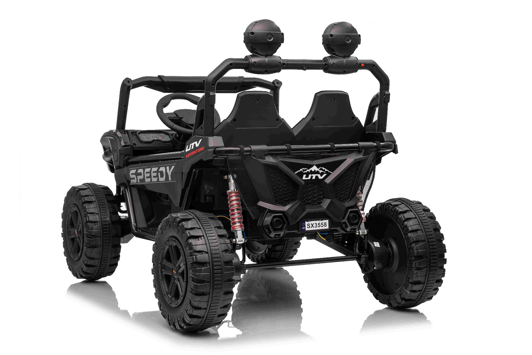 Maşinuţa electrica copii T-REX Ride 4x4 cu două locuri 24V, negru, player MP3 cu intrare USB/AUX, acționare 4x4, baterie litiu, suspensie, telecomandă, lumini LED - imagine 6