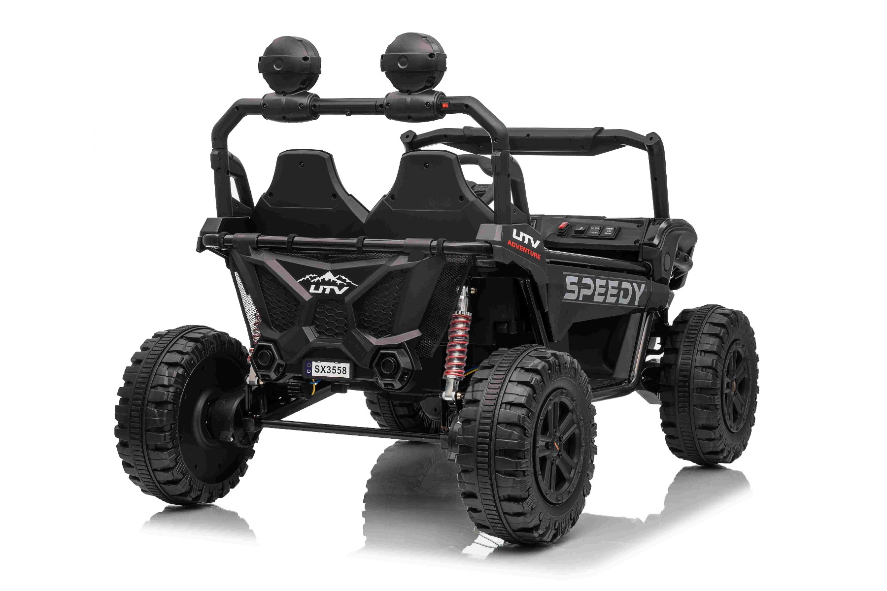 Maşinuţa electrica copii T-REX Ride 4x4 cu două locuri 24V, negru, player MP3 cu intrare USB/AUX, acționare 4x4, baterie litiu, suspensie, telecomandă, lumini LED - imagine 8