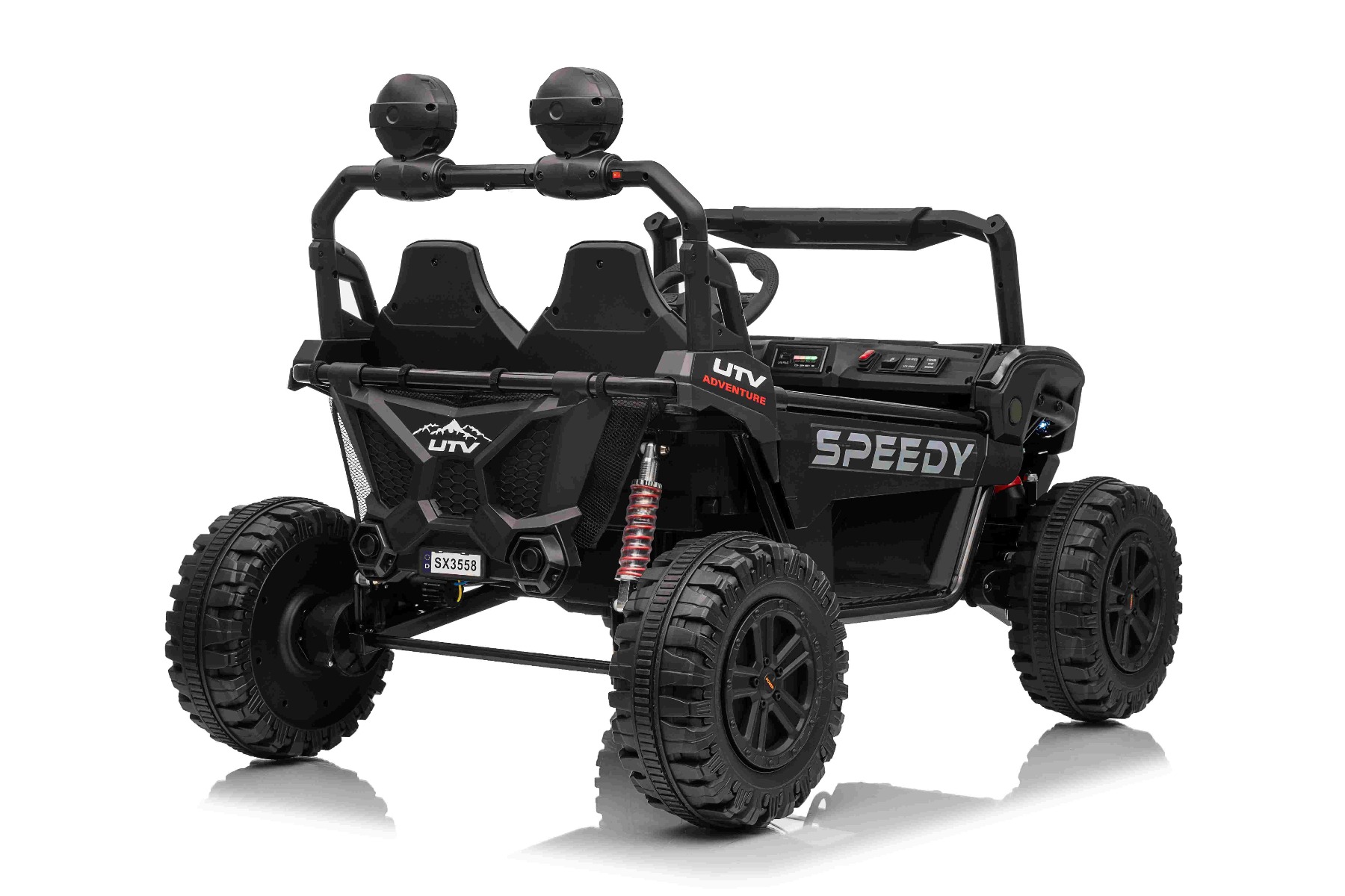 Maşinuţa electrica copii T-REX Ride 4x4 cu două locuri 24V, negru, player MP3 cu intrare USB/AUX, acționare 4x4, baterie litiu, suspensie, telecomandă, lumini LED - imagine 9