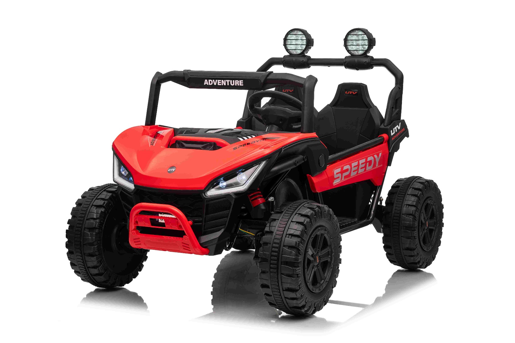 Maşinuţa electrica copii T-REX Ride 4x4 cu două locuri 24V, roșu, player MP3 cu intrare USB/AUX, acționare 4x4, baterie litiu, suspensie, telecomandă, lumini LED