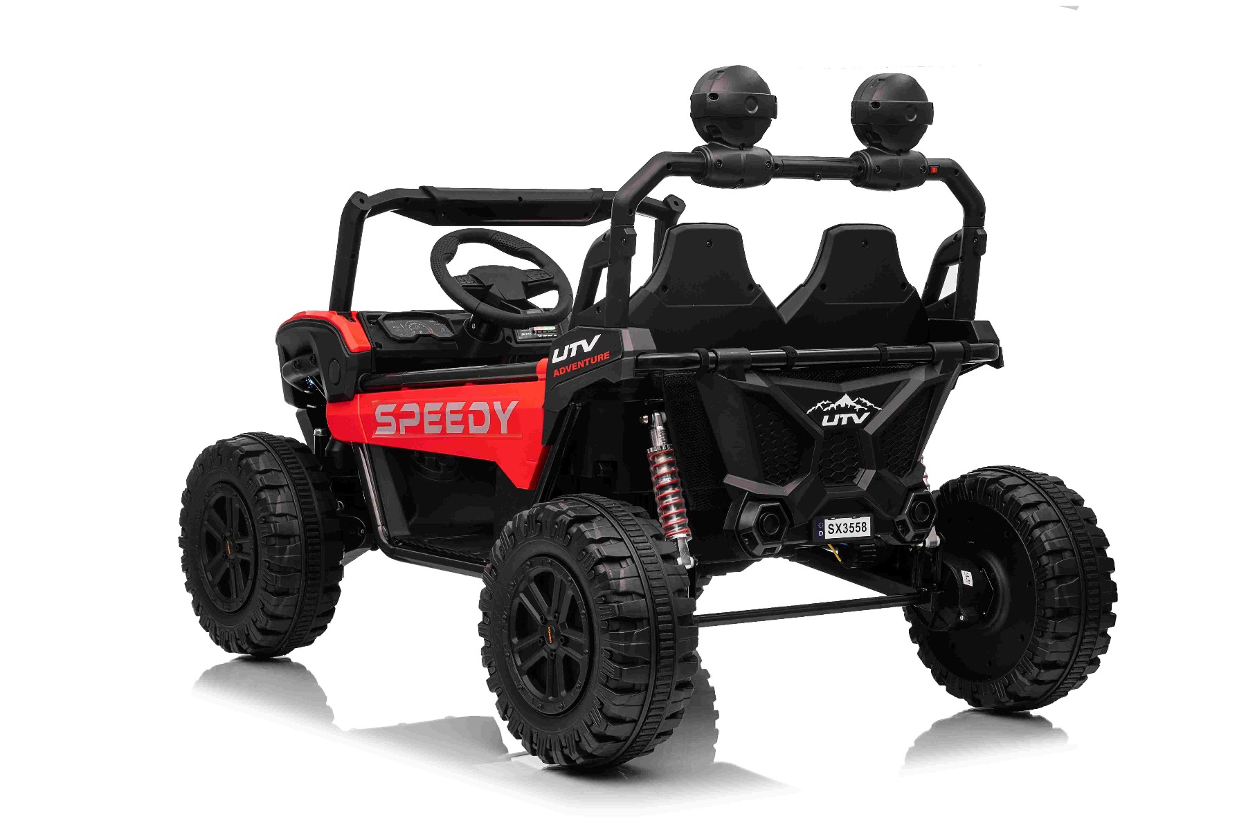 Maşinuţa electrica copii T-REX Ride 4x4 cu două locuri 24V, roșu, player MP3 cu intrare USB/AUX, acționare 4x4, baterie litiu, suspensie, telecomandă, lumini LED - imagine 5