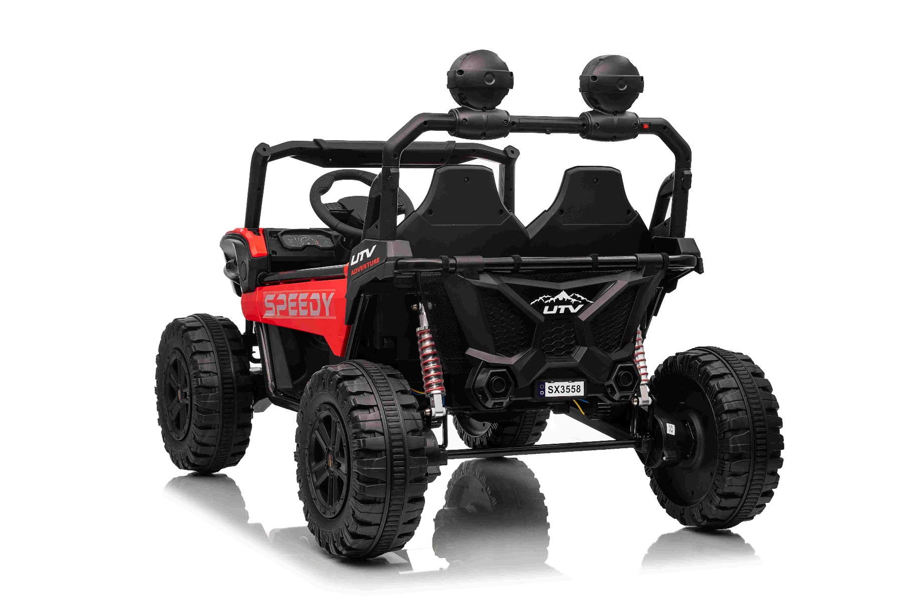 Maşinuţa electrica copii T-REX Ride 4x4 cu două locuri 24V, roșu, player MP3 cu intrare USB/AUX, acționare 4x4, baterie litiu, suspensie, telecomandă, lumini LED - imagine 6