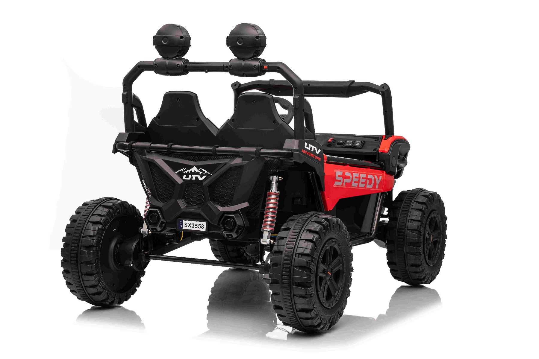 Maşinuţa electrica copii T-REX Ride 4x4 cu două locuri 24V, roșu, player MP3 cu intrare USB/AUX, acționare 4x4, baterie litiu, suspensie, telecomandă, lumini LED - imagine 8
