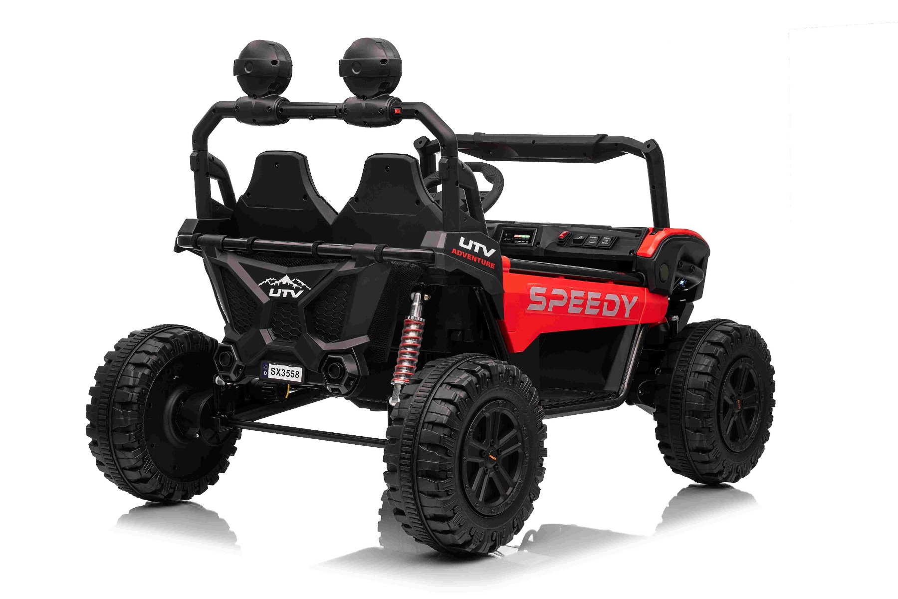 Maşinuţa electrica copii T-REX Ride 4x4 cu două locuri 24V, roșu, player MP3 cu intrare USB/AUX, acționare 4x4, baterie litiu, suspensie, telecomandă, lumini LED - imagine 9