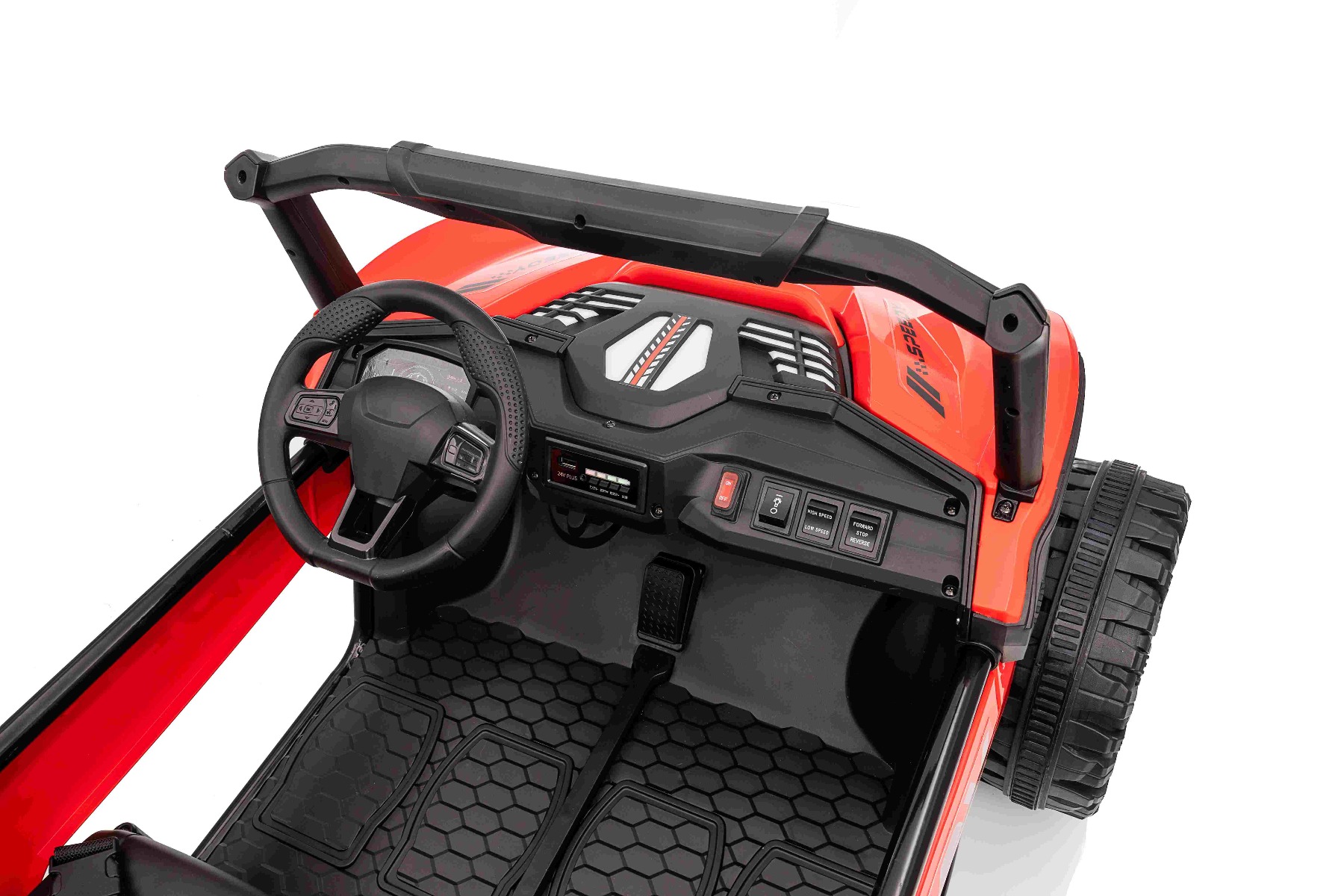 Maşinuţa electrica copii T-REX Ride 4x4 cu două locuri 24V, roșu, player MP3 cu intrare USB/AUX, acționare 4x4, baterie litiu, suspensie, telecomandă, lumini LED - imagine 33
