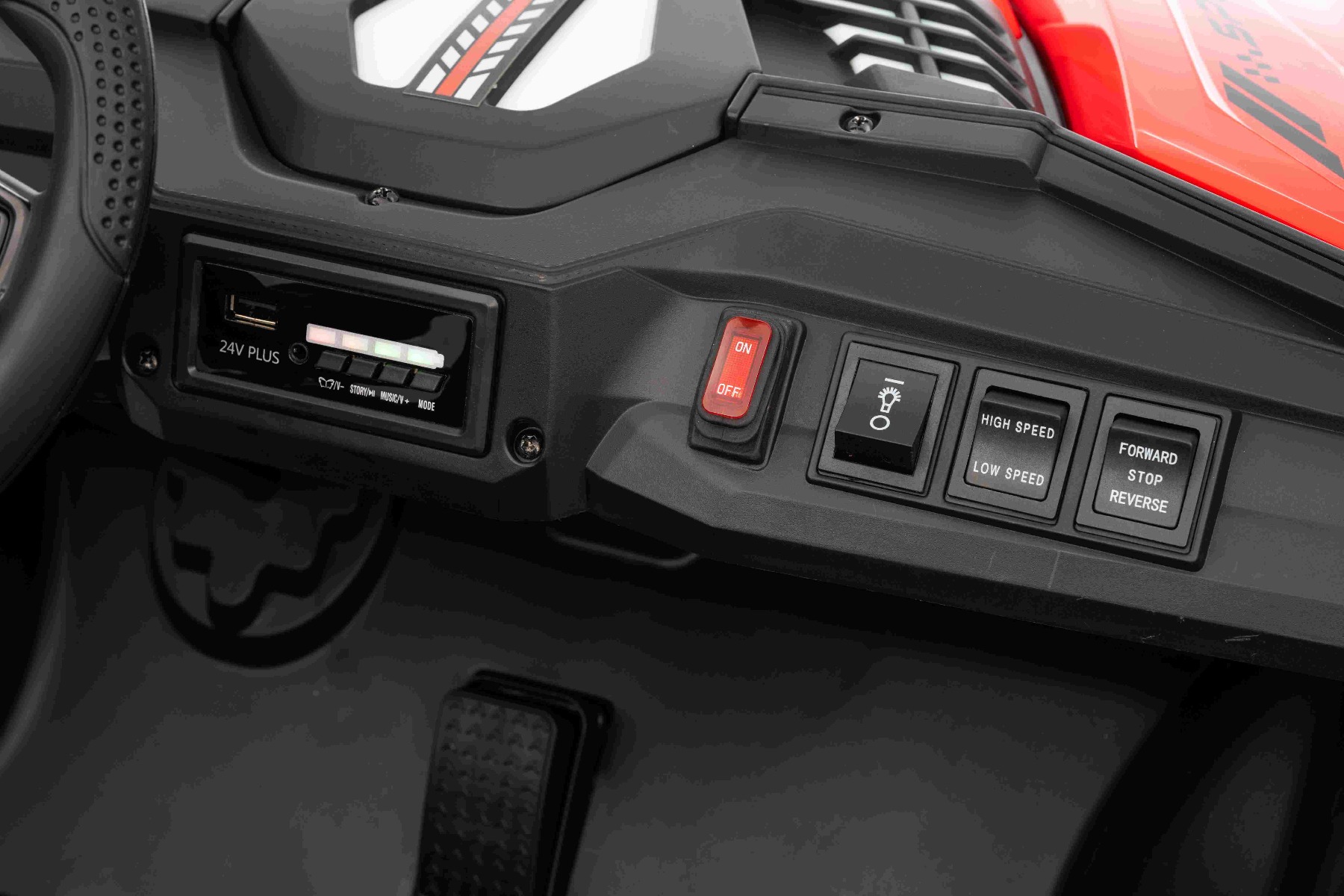 Maşinuţa electrica copii T-REX Ride 4x4 cu două locuri 24V, roșu, player MP3 cu intrare USB/AUX, acționare 4x4, baterie litiu, suspensie, telecomandă, lumini LED - imagine 49