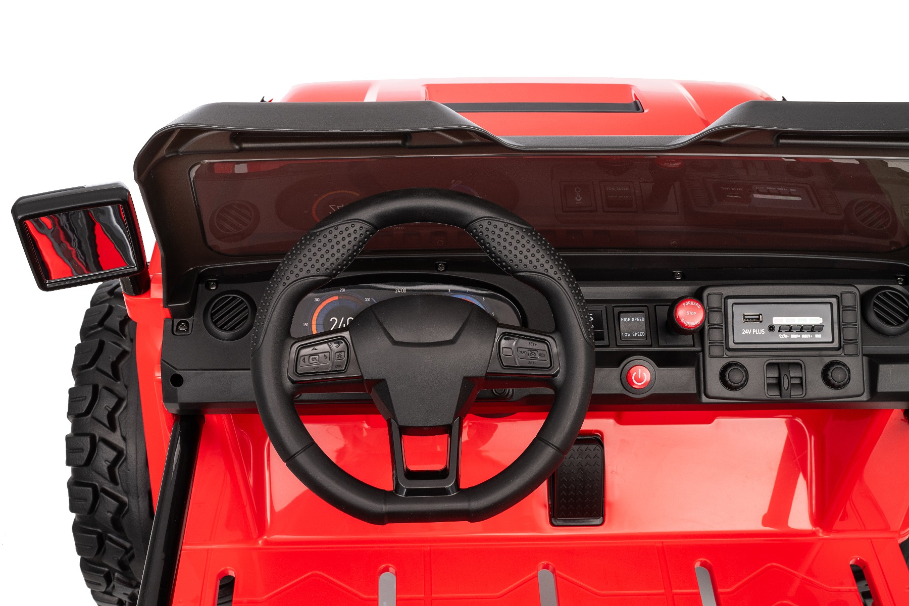 Maşinuţa electrica copii OFFRIDE 4x4² cu două locuri, 24V, roșu, player MP3 cu intrare USB/AUX, transmisie 4x4, baterie litiu, roți EVA cu suspensie, telecomandă, lumini LED - imagine 33