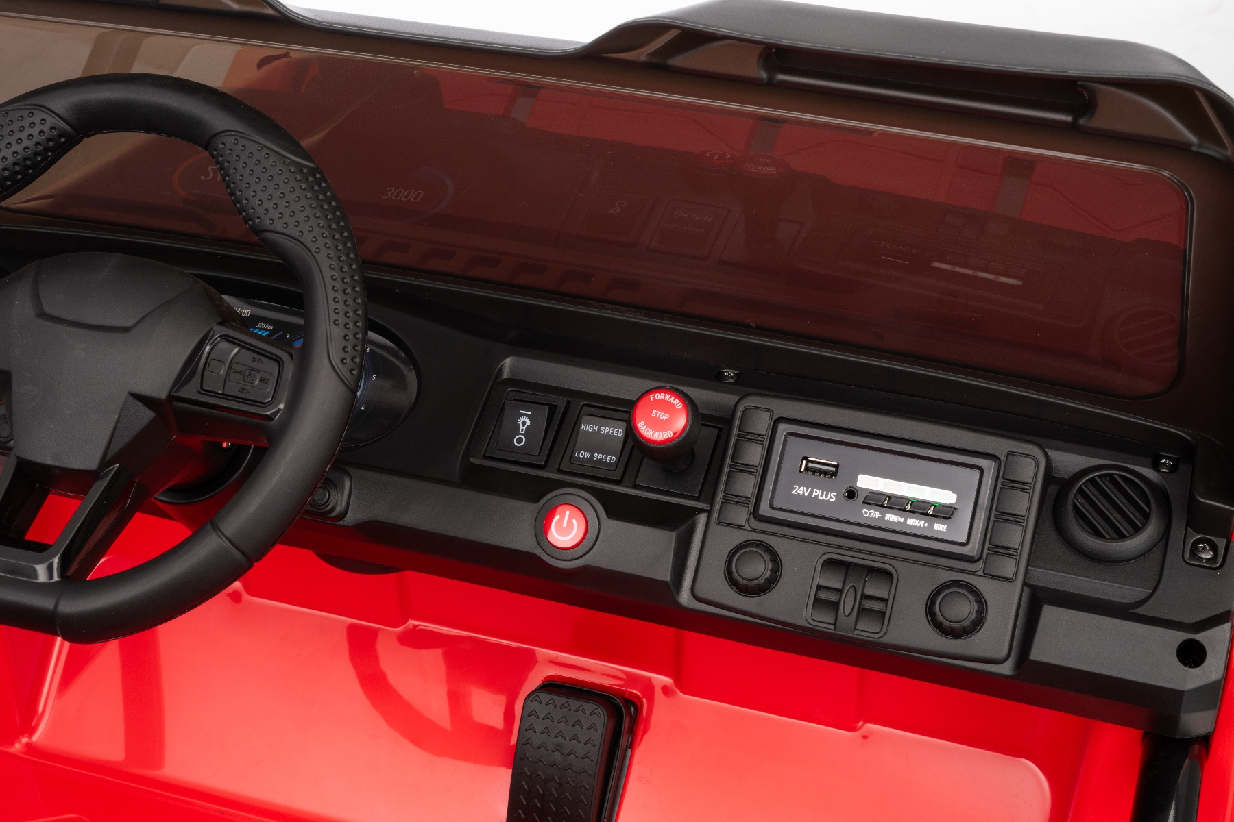 Maşinuţa electrica copii OFFRIDE 4x4² cu două locuri, 24V, roșu, player MP3 cu intrare USB/AUX, transmisie 4x4, baterie litiu, roți EVA cu suspensie, telecomandă, lumini LED - imagine 36