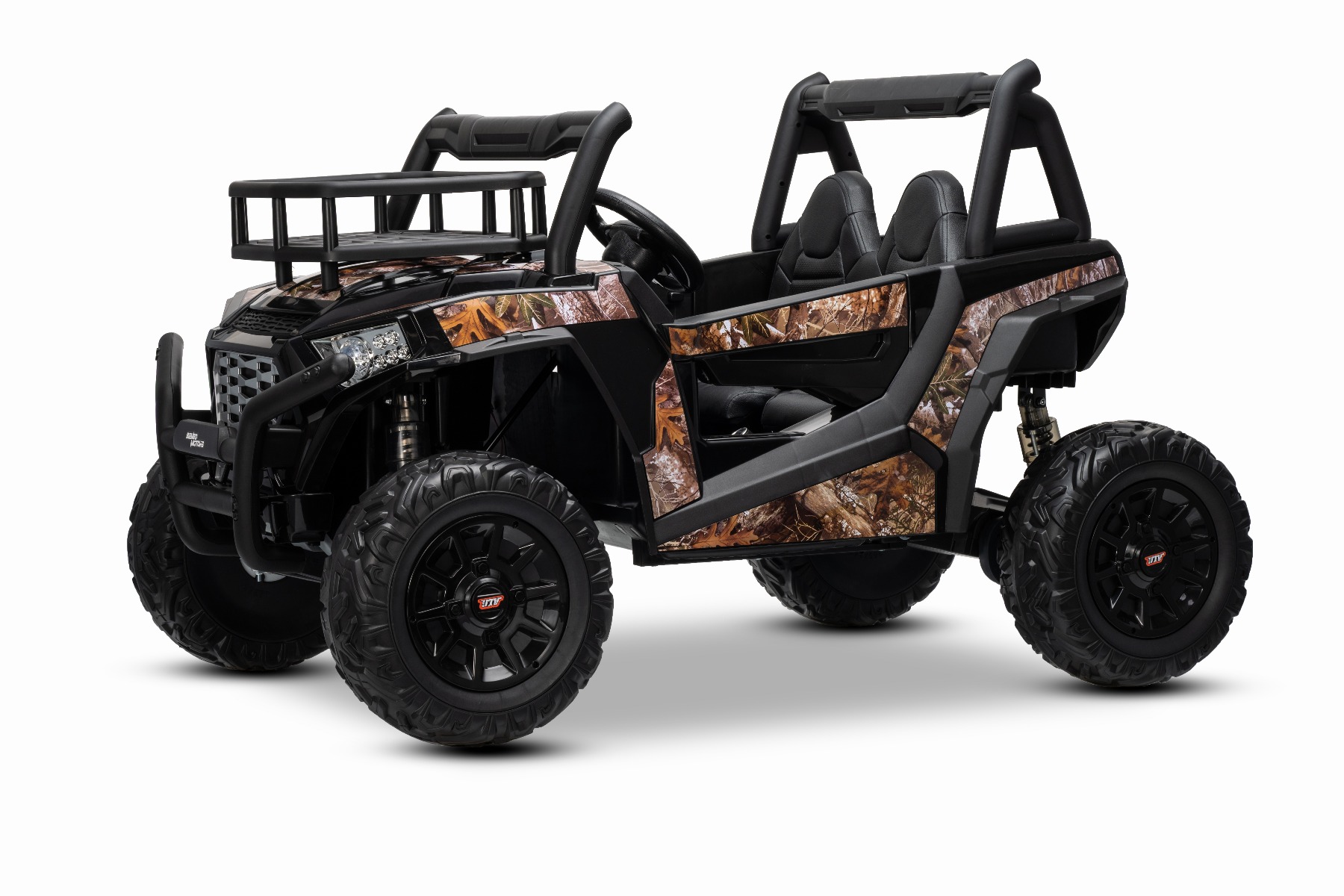 Mașină electrică pentru copii UTV 24V, Negru, două locuri, motor 2 x 200 W, Baterie litiu, roți EVA, osii cu arcuri, frână electrică, scaun tapițat, 2.4 GHz DO, două locuri, USB, AUX
