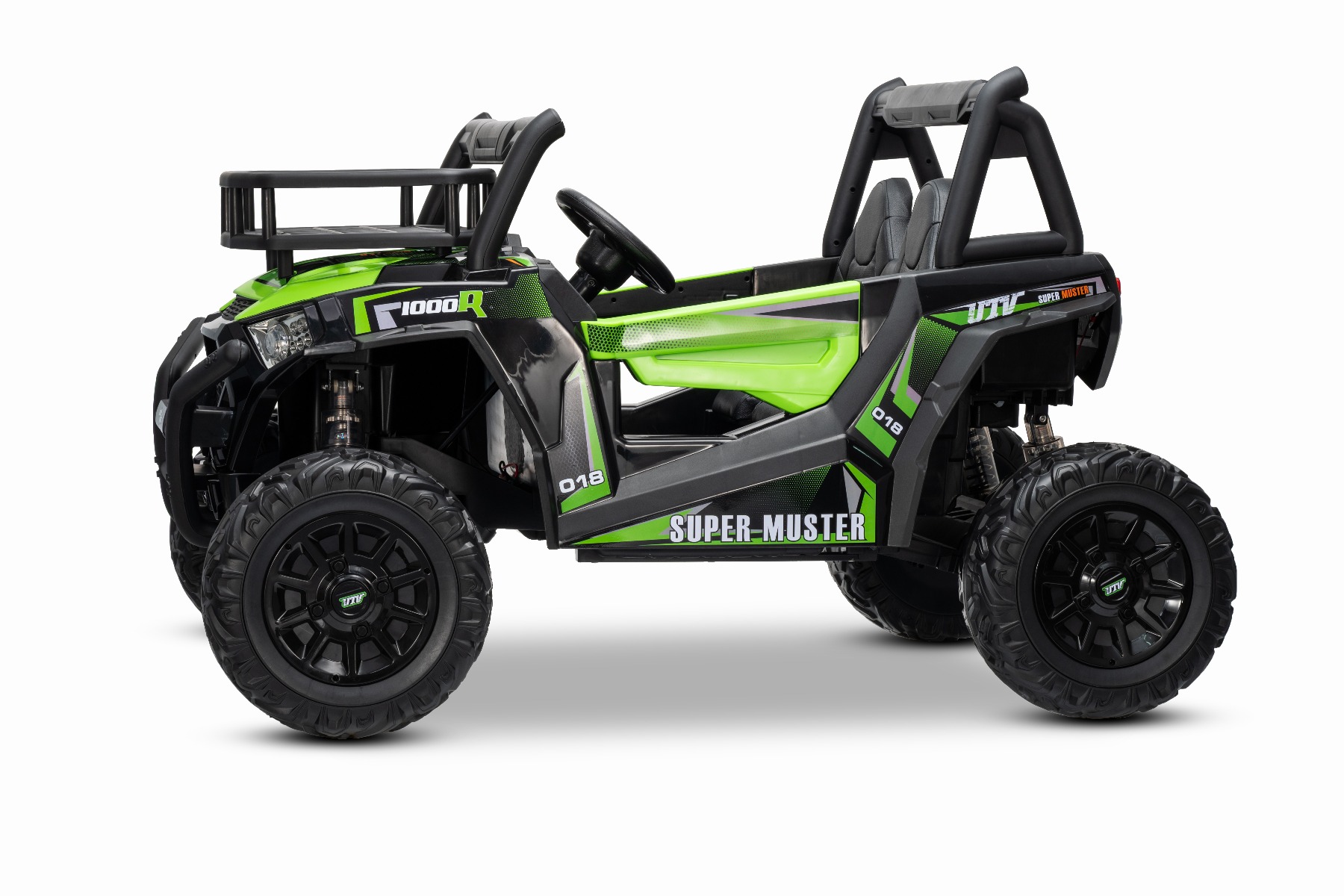 Mașină electrică pentru copii UTV 24V, verde, două locuri, motor 2 x 200 W, Baterie litiu, roți EVA, osii cu arcuri, frână electrică, scaun tapițat, 2.4 GHz DO, două locuri, USB, AUX - imagine 18