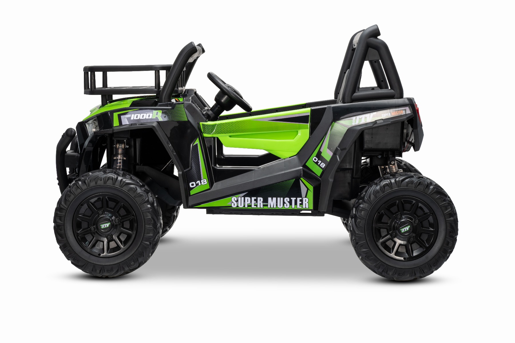 Mașină electrică pentru copii UTV 24V, verde, două locuri, motor 2 x 200 W, Baterie litiu, roți EVA, osii cu arcuri, frână electrică, scaun tapițat, 2.4 GHz DO, două locuri, USB, AUX - imagine 19