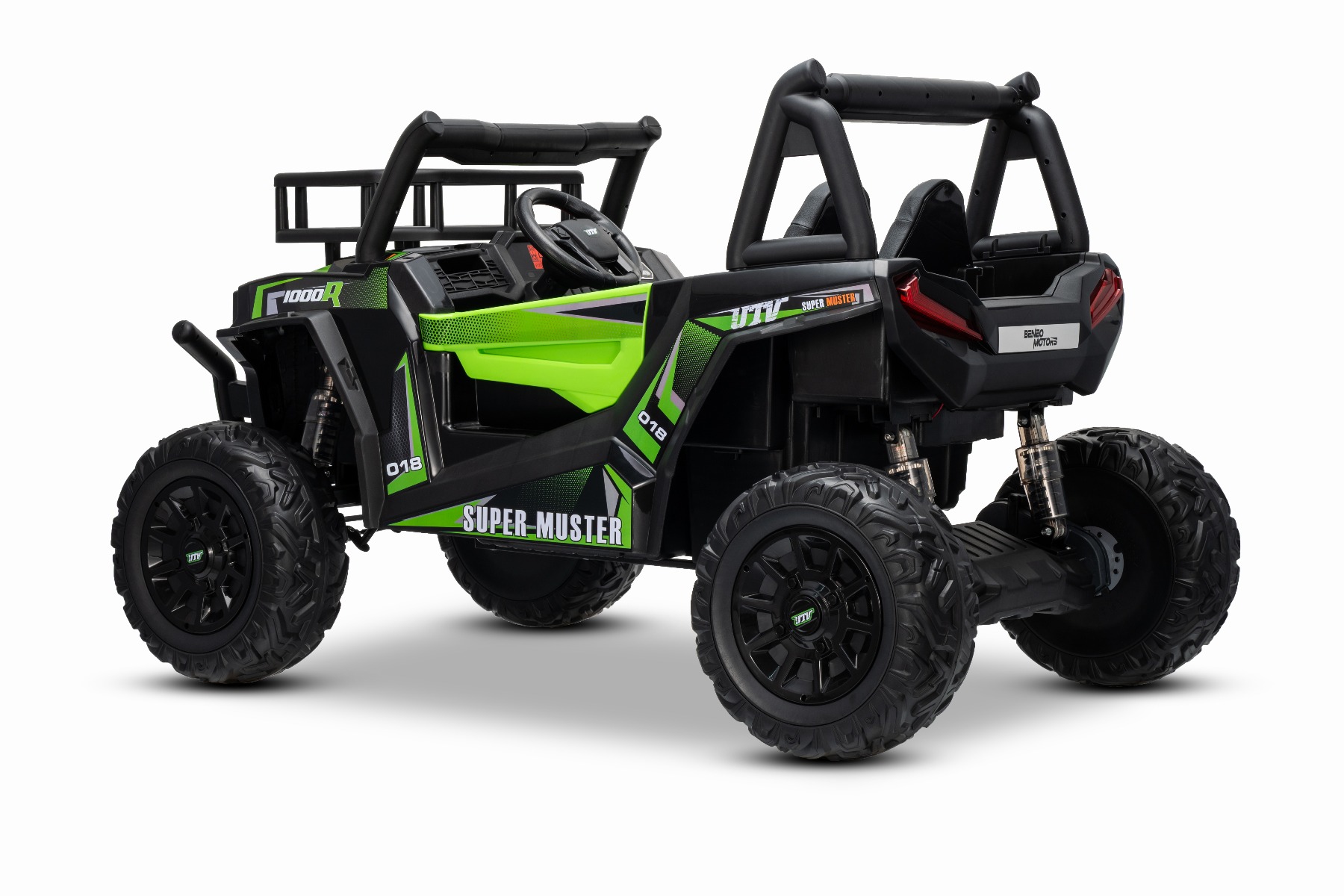 Mașină electrică pentru copii UTV 24V, verde, două locuri, motor 2 x 200 W, Baterie litiu, roți EVA, osii cu arcuri, frână electrică, scaun tapițat, 2.4 GHz DO, două locuri, USB, AUX - imagine 21
