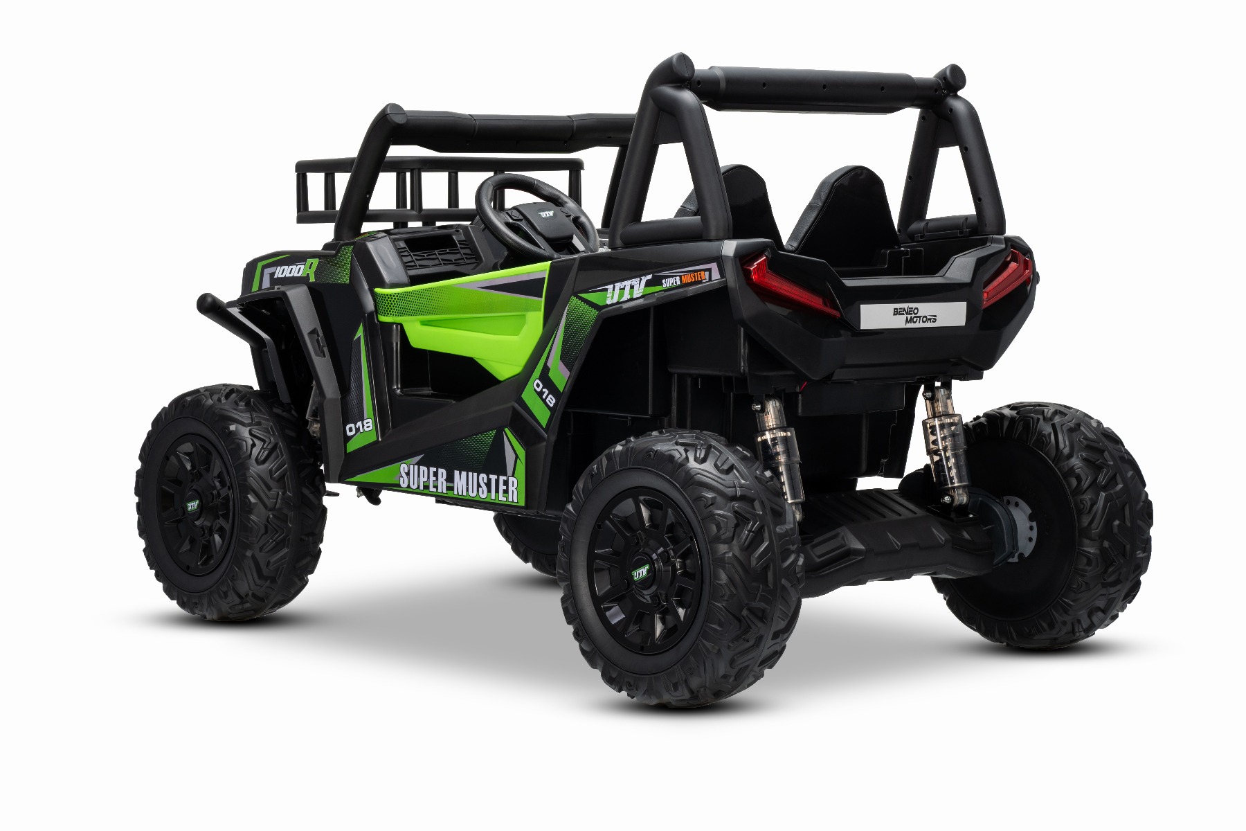 Mașină electrică pentru copii UTV 24V, verde, două locuri, motor 2 x 200 W, Baterie litiu, roți EVA, osii cu arcuri, frână electrică, scaun tapițat, 2.4 GHz DO, două locuri, USB, AUX - imagine 22