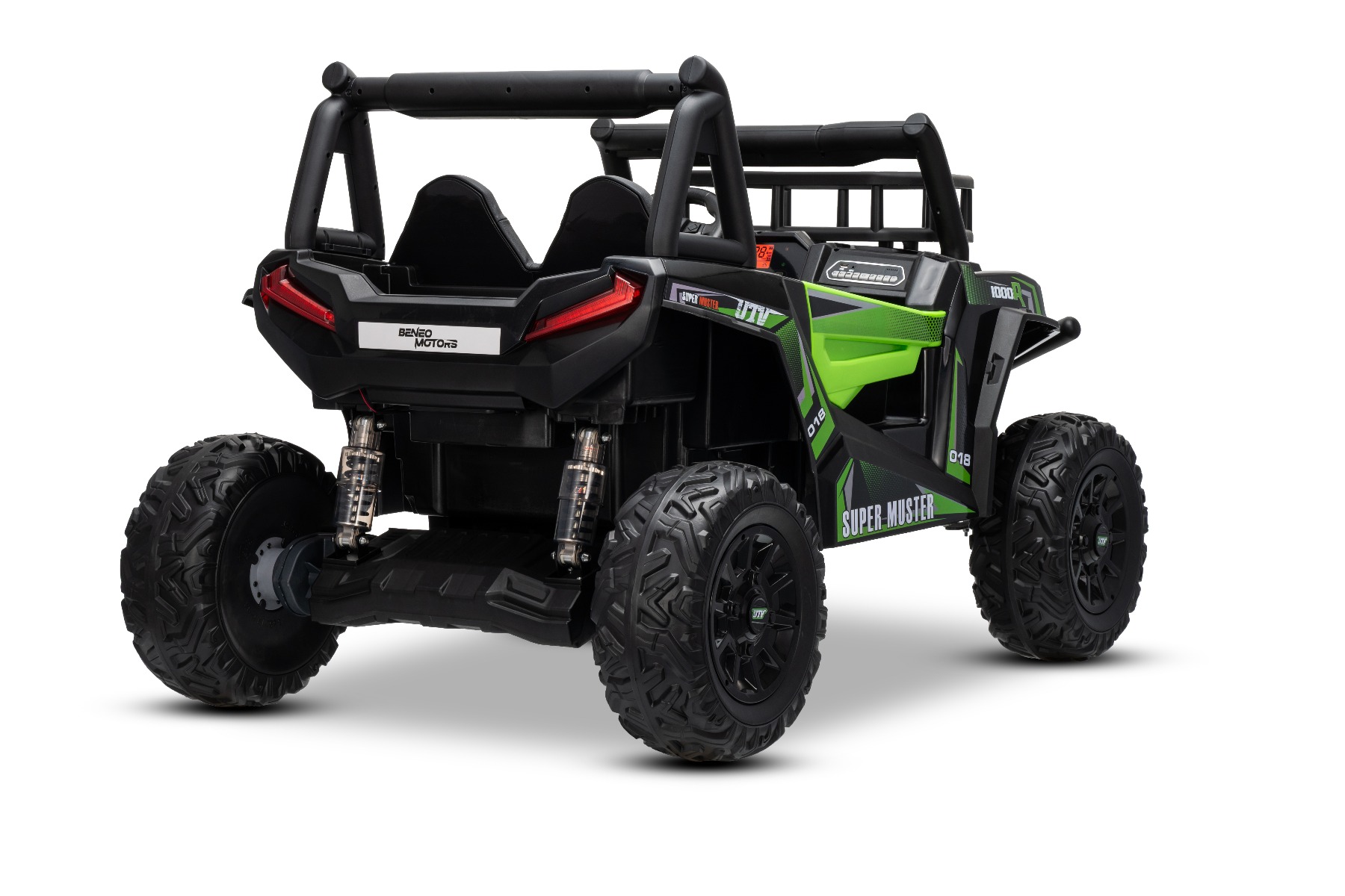 Mașină electrică pentru copii UTV 24V, verde, două locuri, motor 2 x 200 W, Baterie litiu, roți EVA, osii cu arcuri, frână electrică, scaun tapițat, 2.4 GHz DO, două locuri, USB, AUX - imagine 27