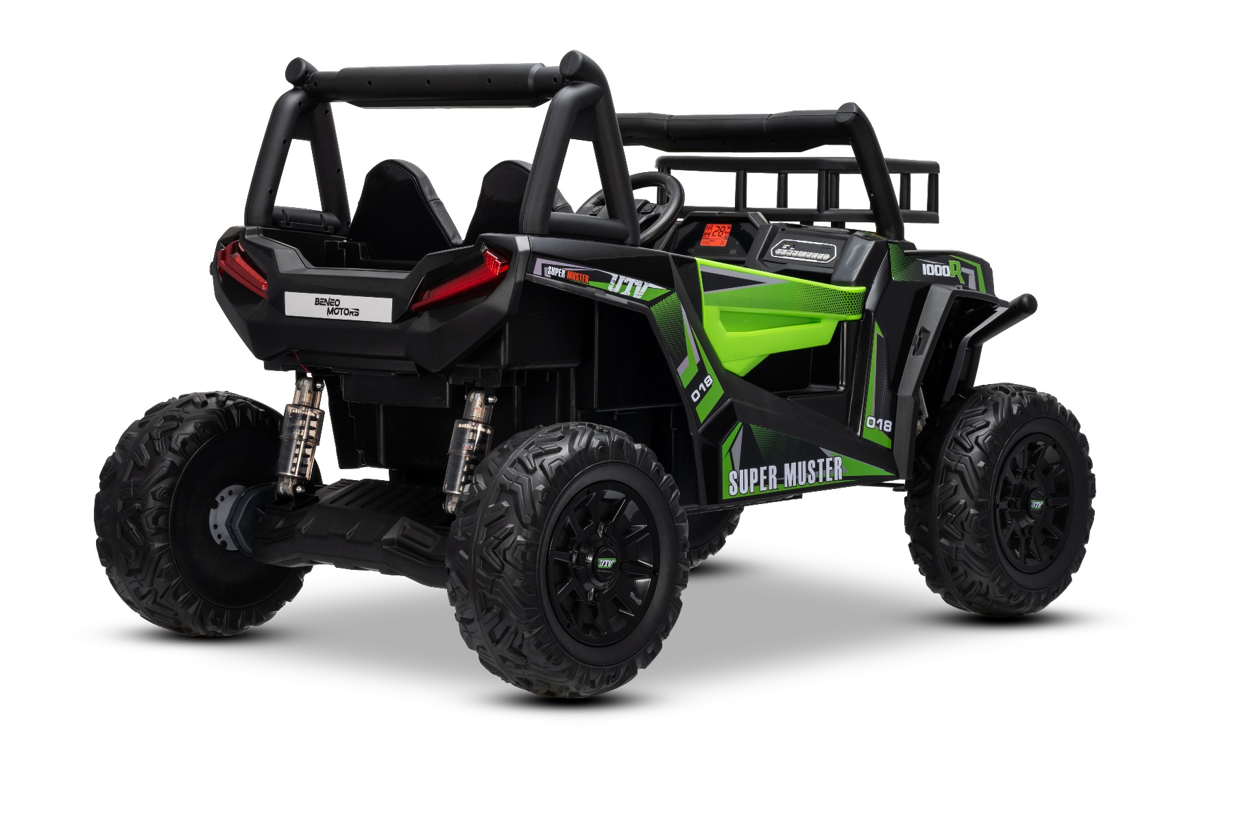 Mașină electrică pentru copii UTV 24V, verde, două locuri, motor 2 x 200 W, Baterie litiu, roți EVA, osii cu arcuri, frână electrică, scaun tapițat, 2.4 GHz DO, două locuri, USB, AUX - imagine 28