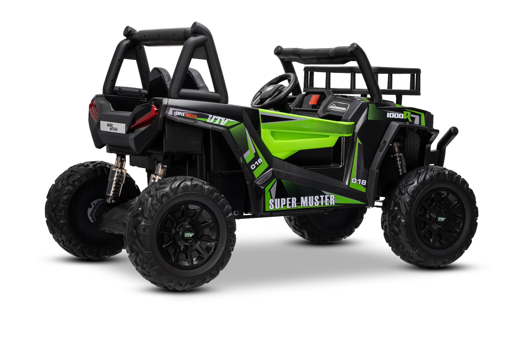 Mașină electrică pentru copii UTV 24V, verde, două locuri, motor 2 x 200 W, Baterie litiu, roți EVA, osii cu arcuri, frână electrică, scaun tapițat, 2.4 GHz DO, două locuri, USB, AUX - imagine 29